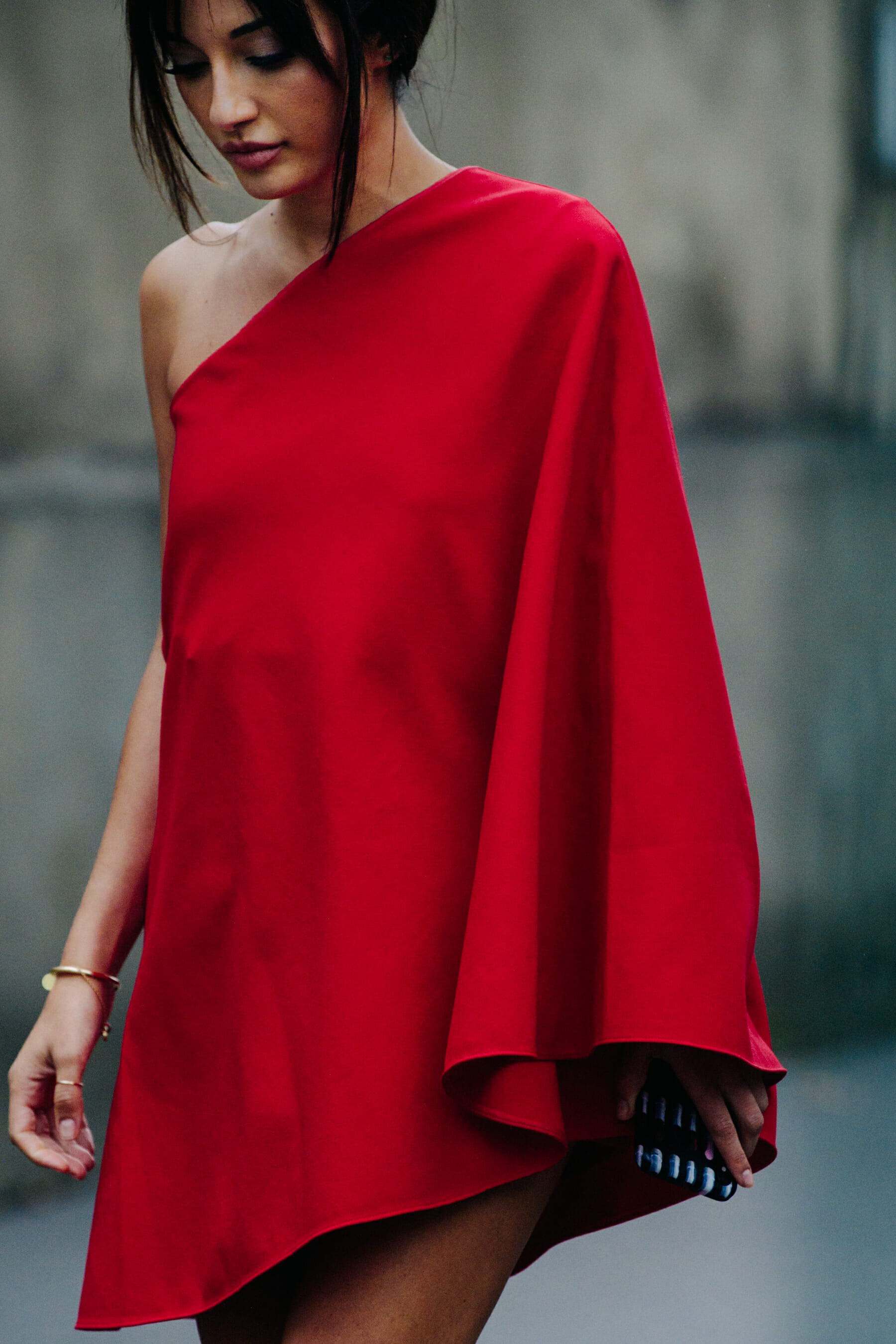 Woman wearing red dress