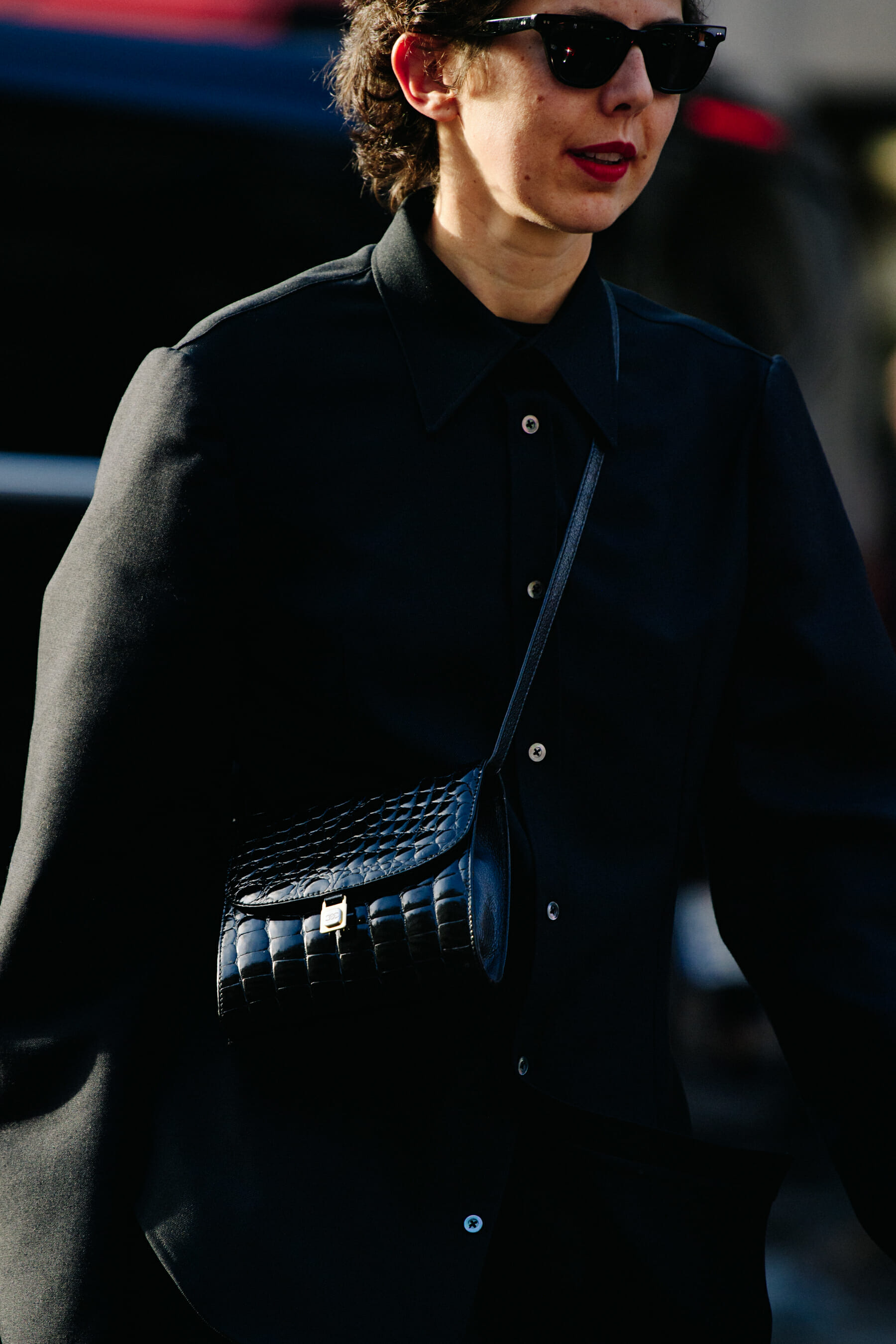 Woman wearing black coat