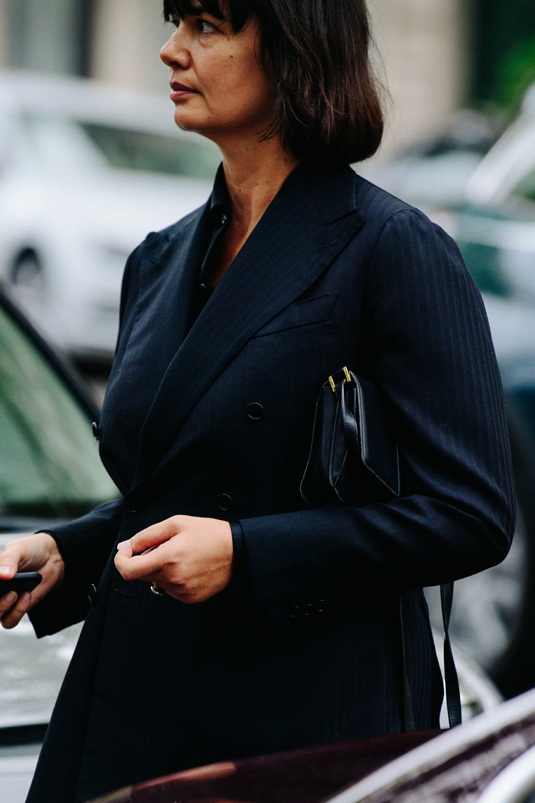 Woman wearing black suit jacket