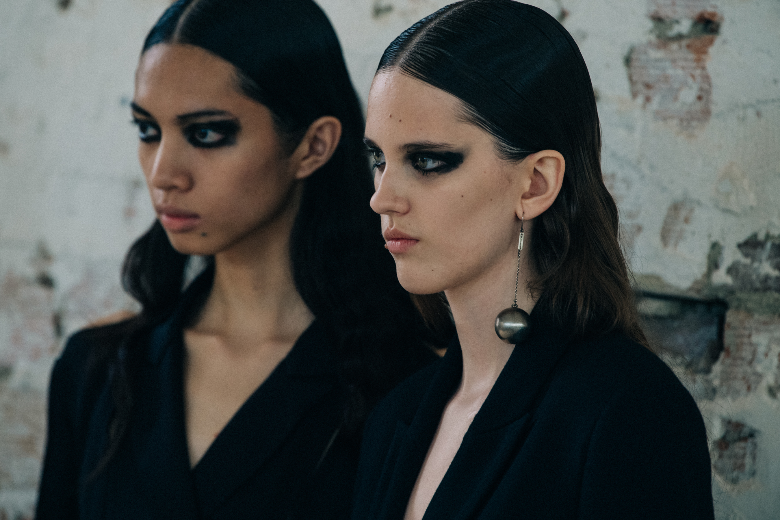 Models wearing black at Ann Demeulemeester