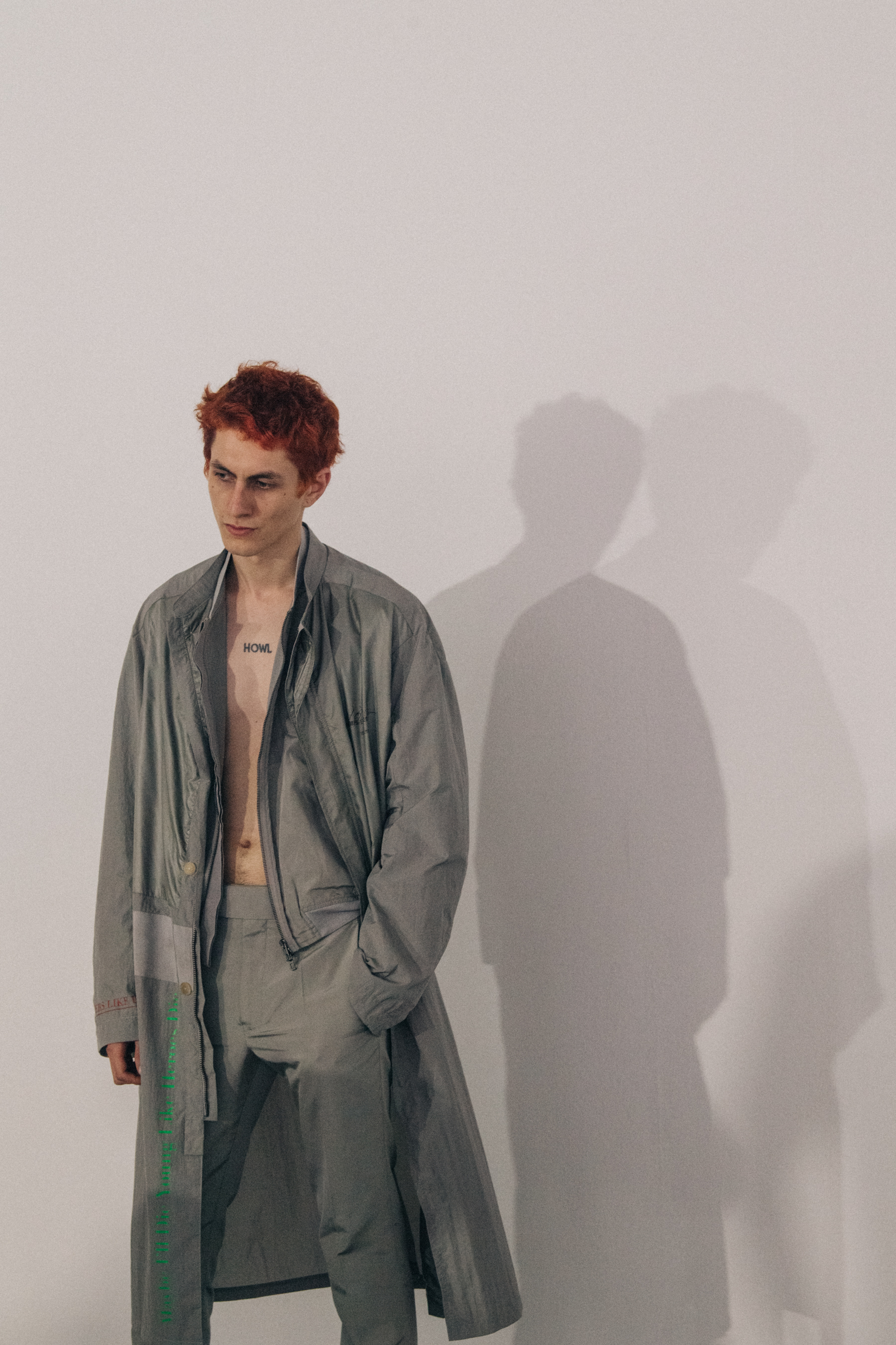 Model with red hair backstage