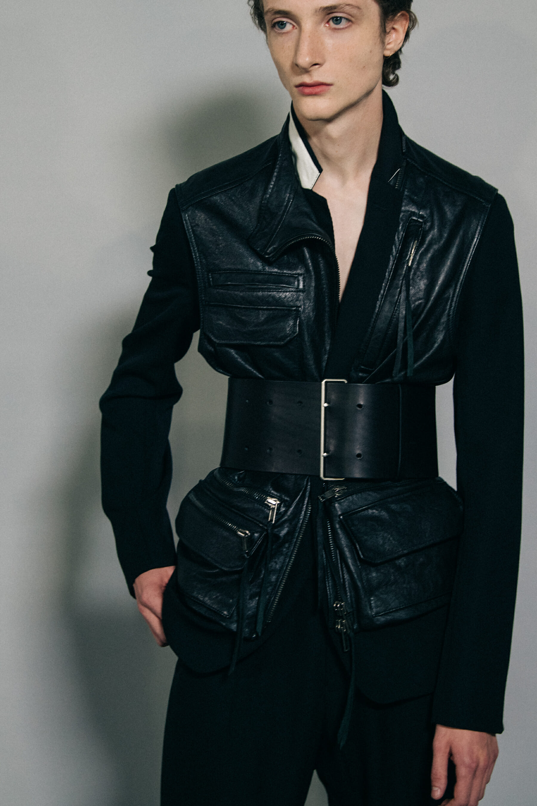 Model wearing black outfit at Haider Ackermann