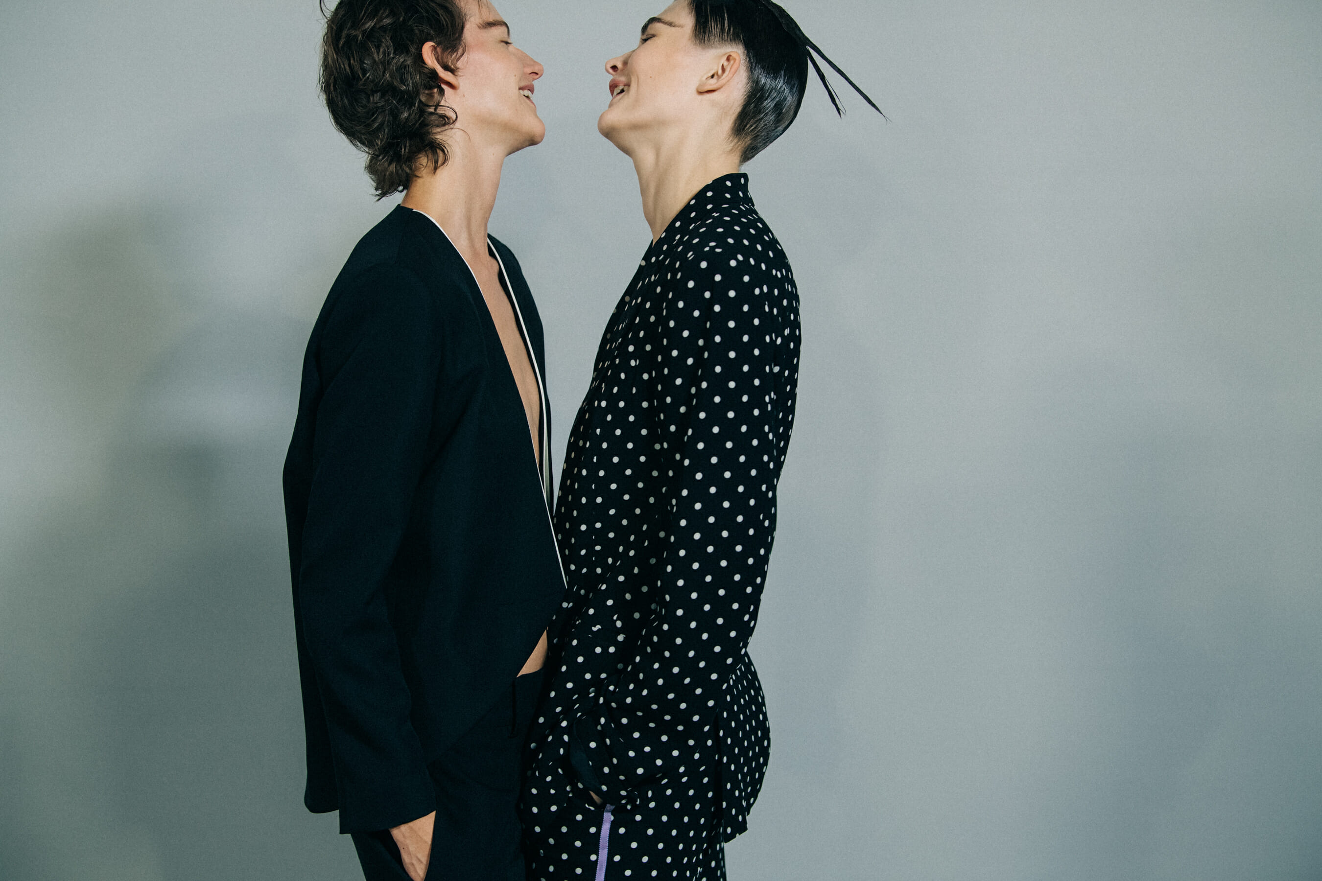 Model wearing polka dot outfit at Haider Ackermann