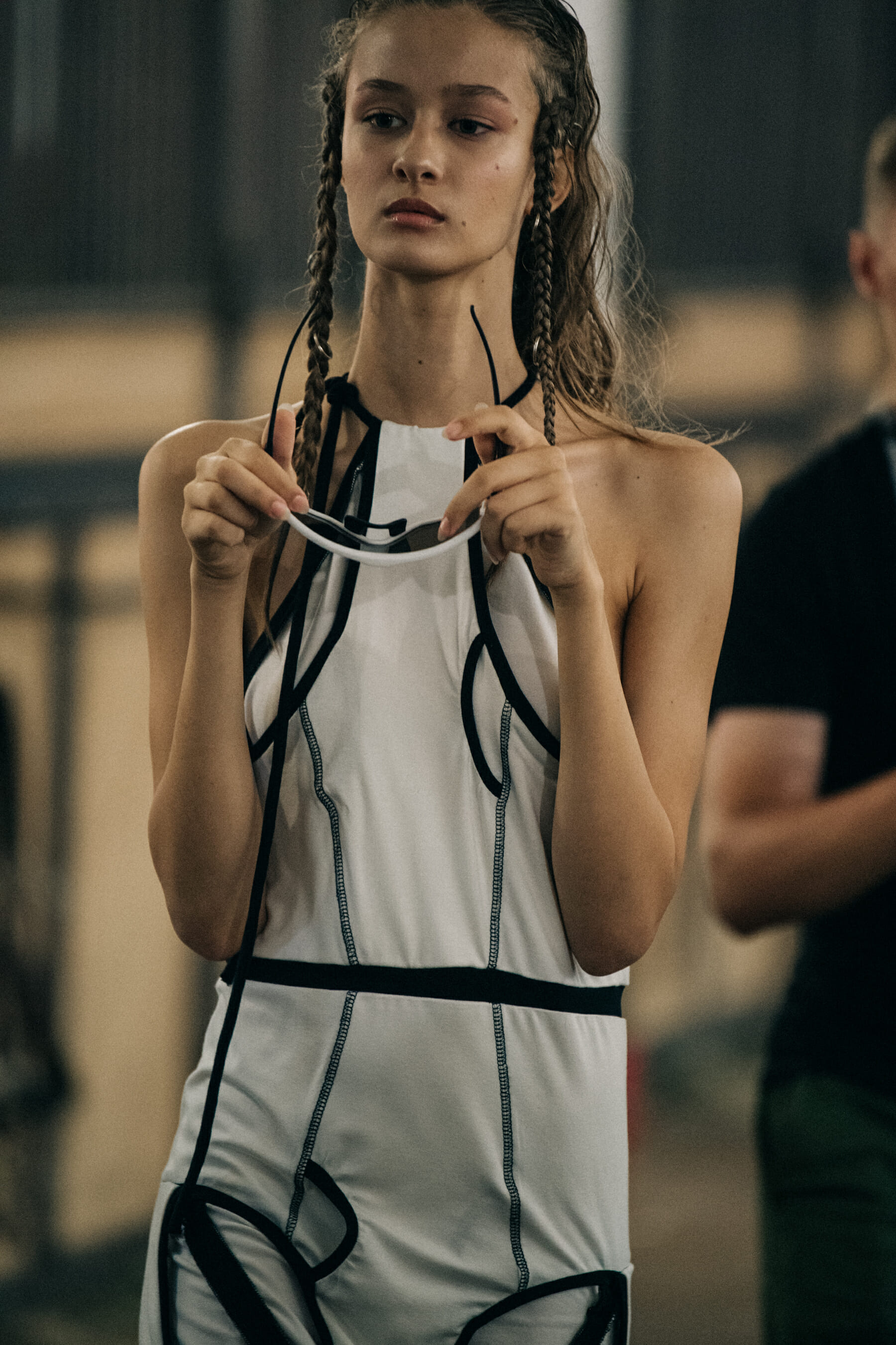 Model wearing sport sunglasses