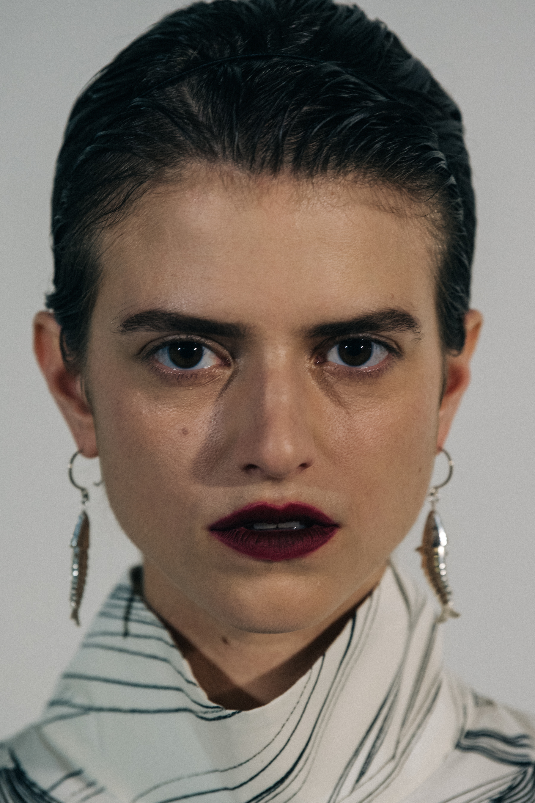 Portrait of model wearing earrings