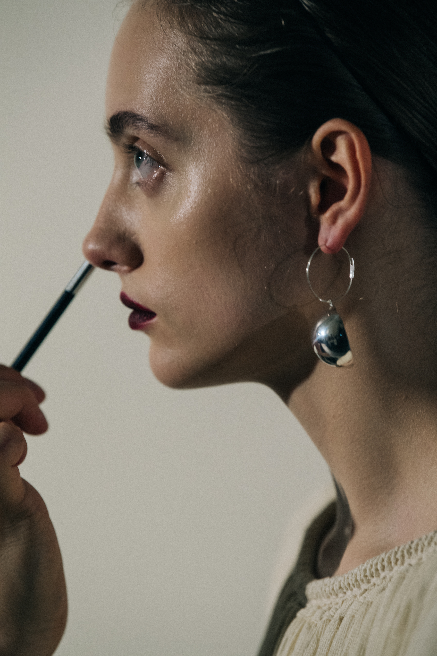 Vika Odette Pavlova backstage at Jil Sander