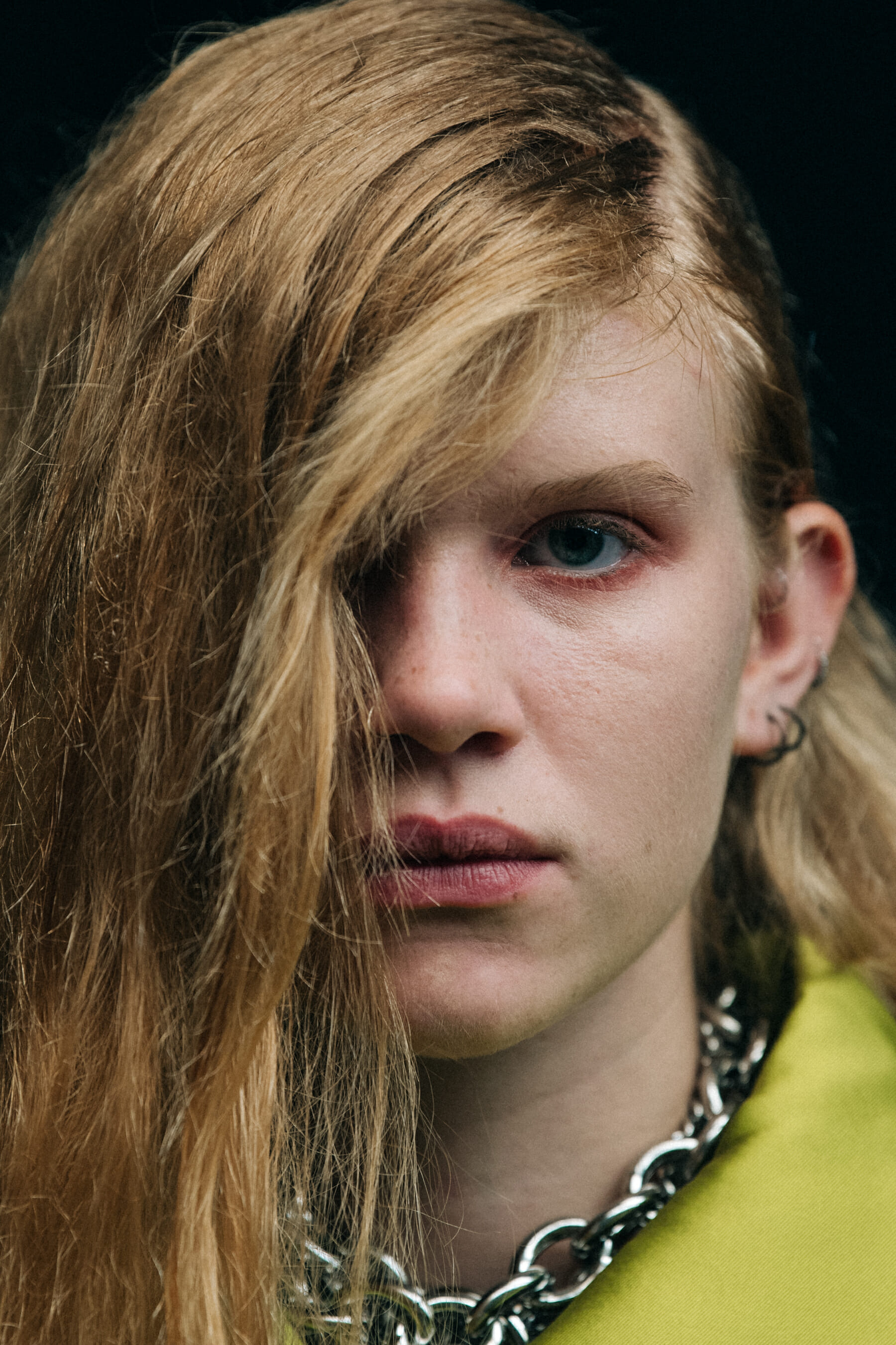 Portrait of model with big side fringe