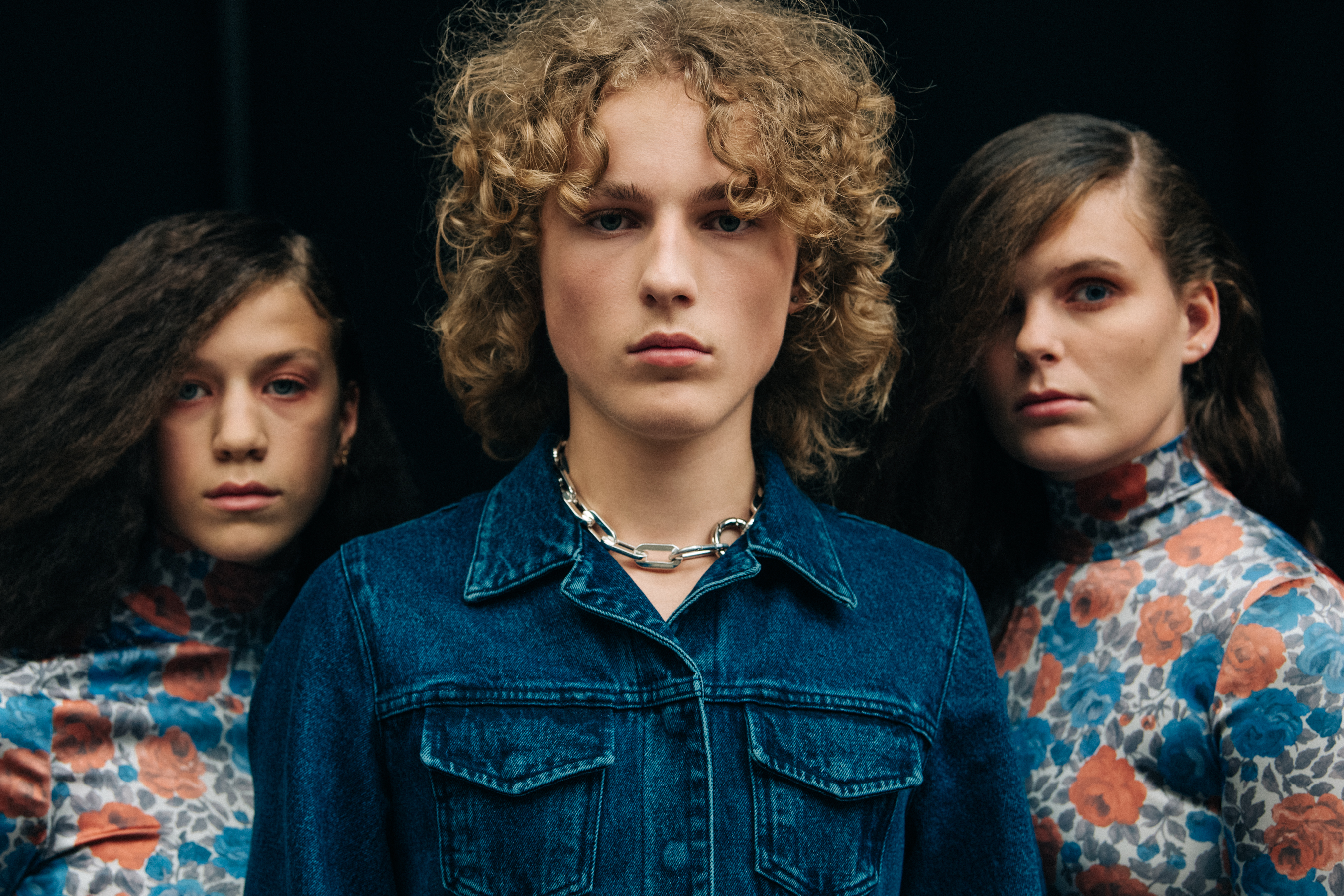 Model wearing denim backstage at Marques Almeida