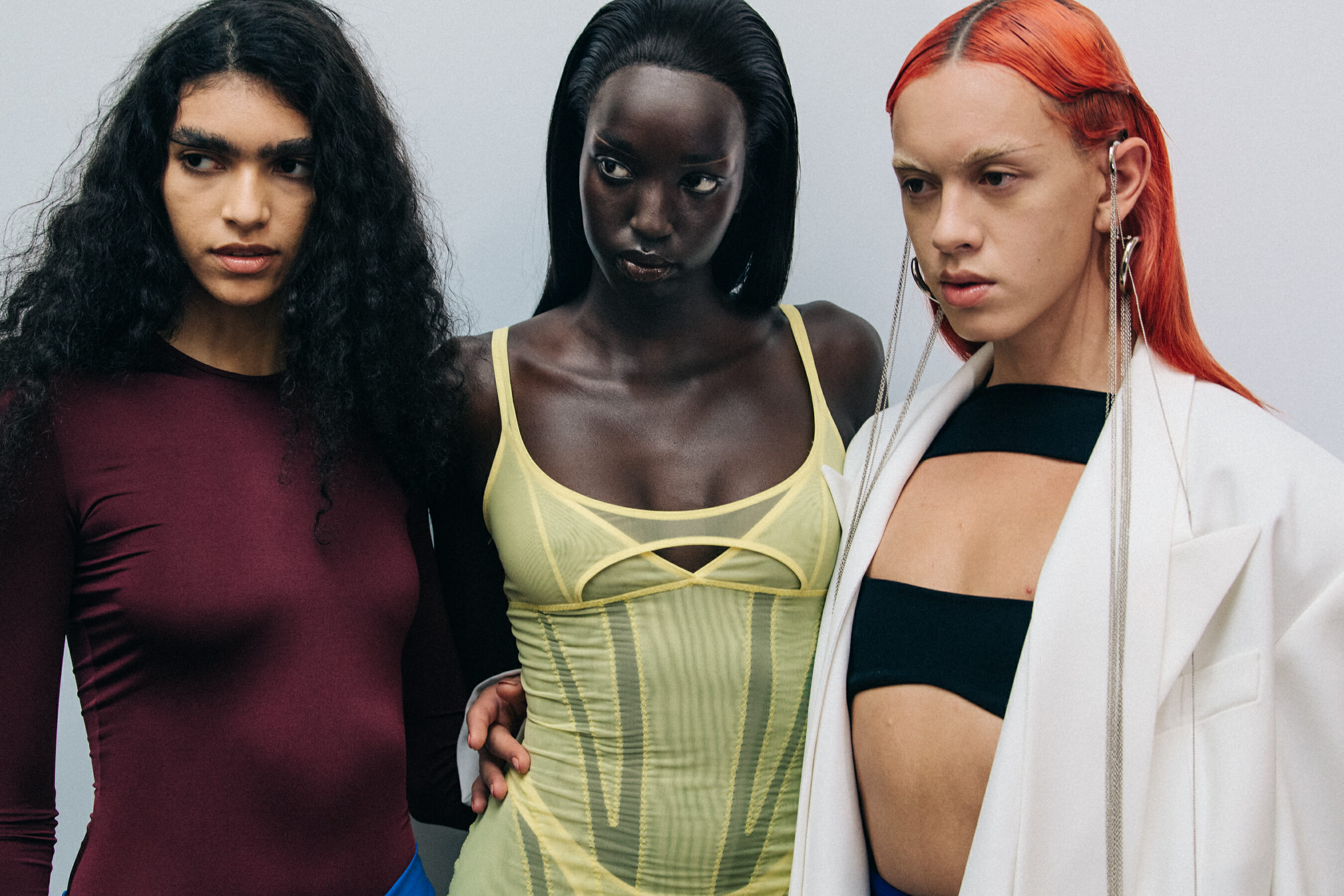 Models wearing yellow Mugler outfit