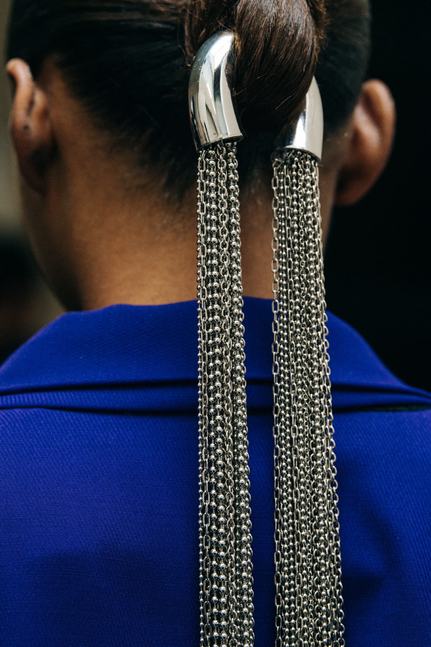 Models wearing blue Mugler outfit