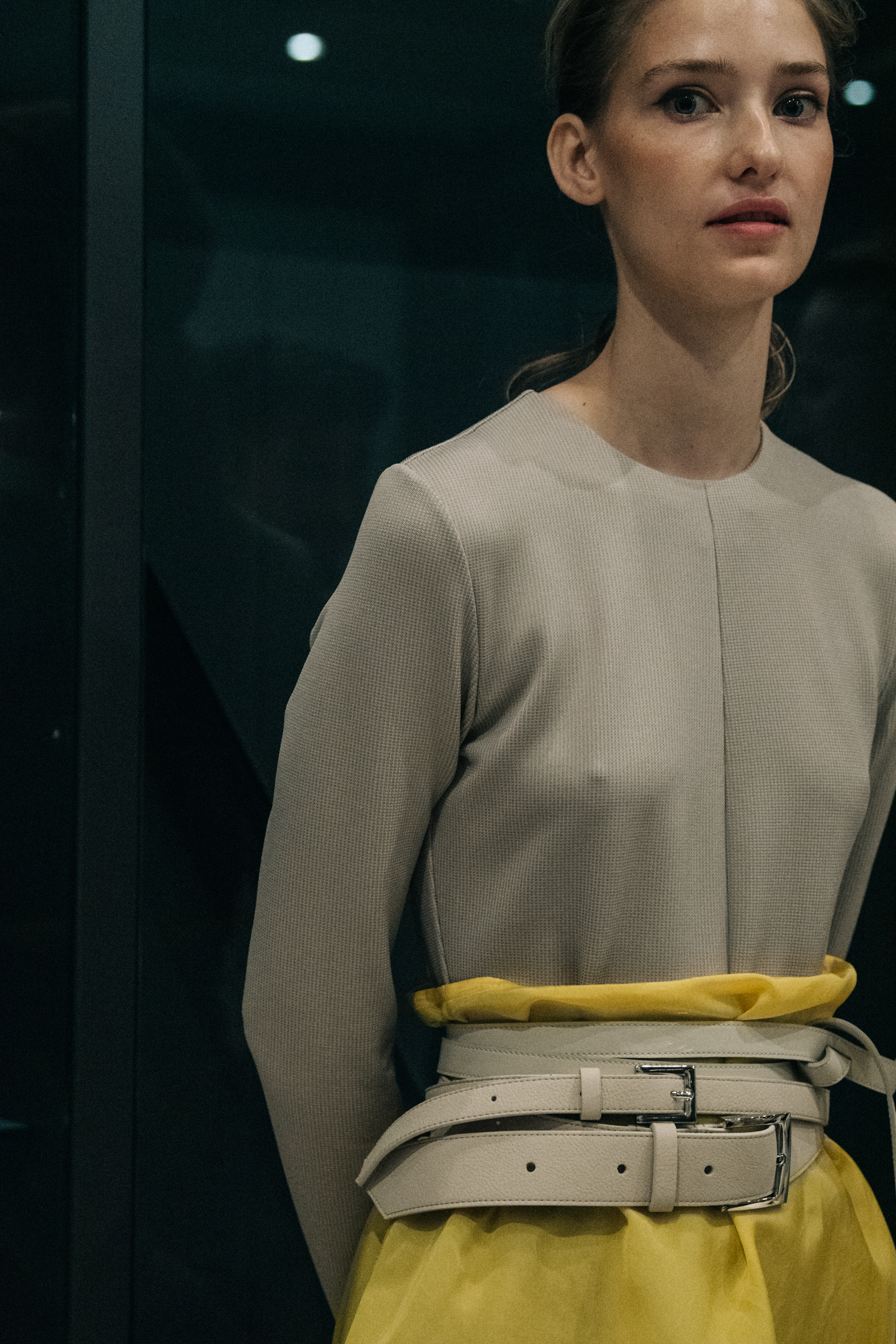 Model wearing yellow outfit at Nehera