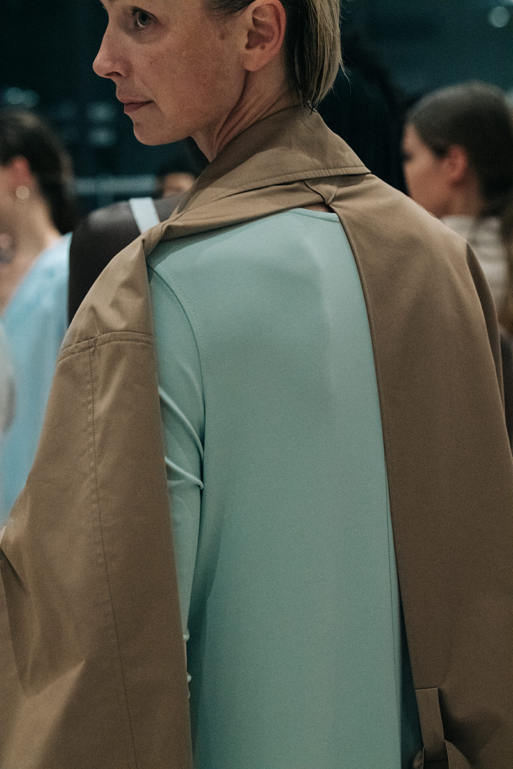 Model wearing blue outfit at Nehera