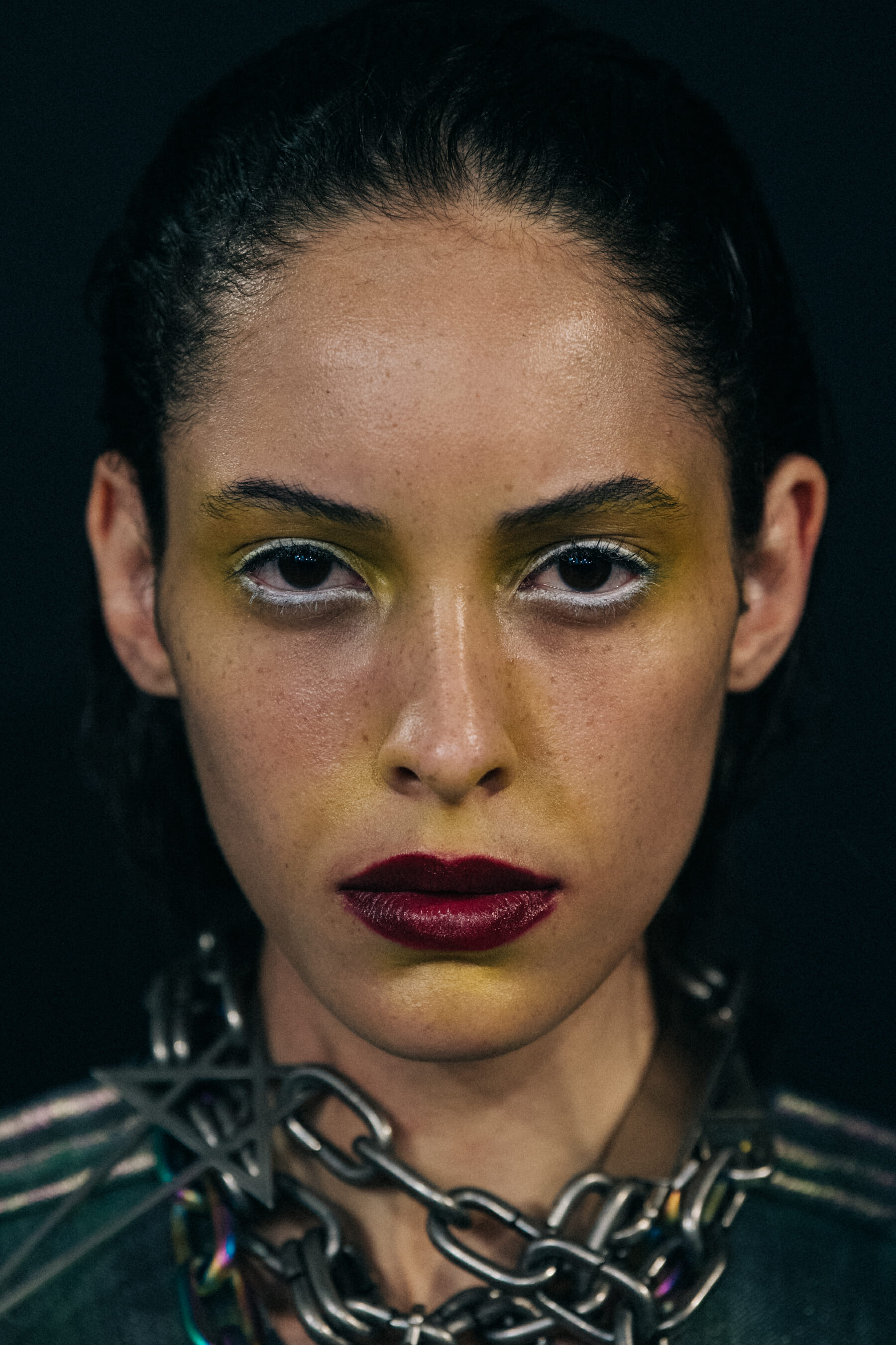 Portrait of model wearing eye makeup