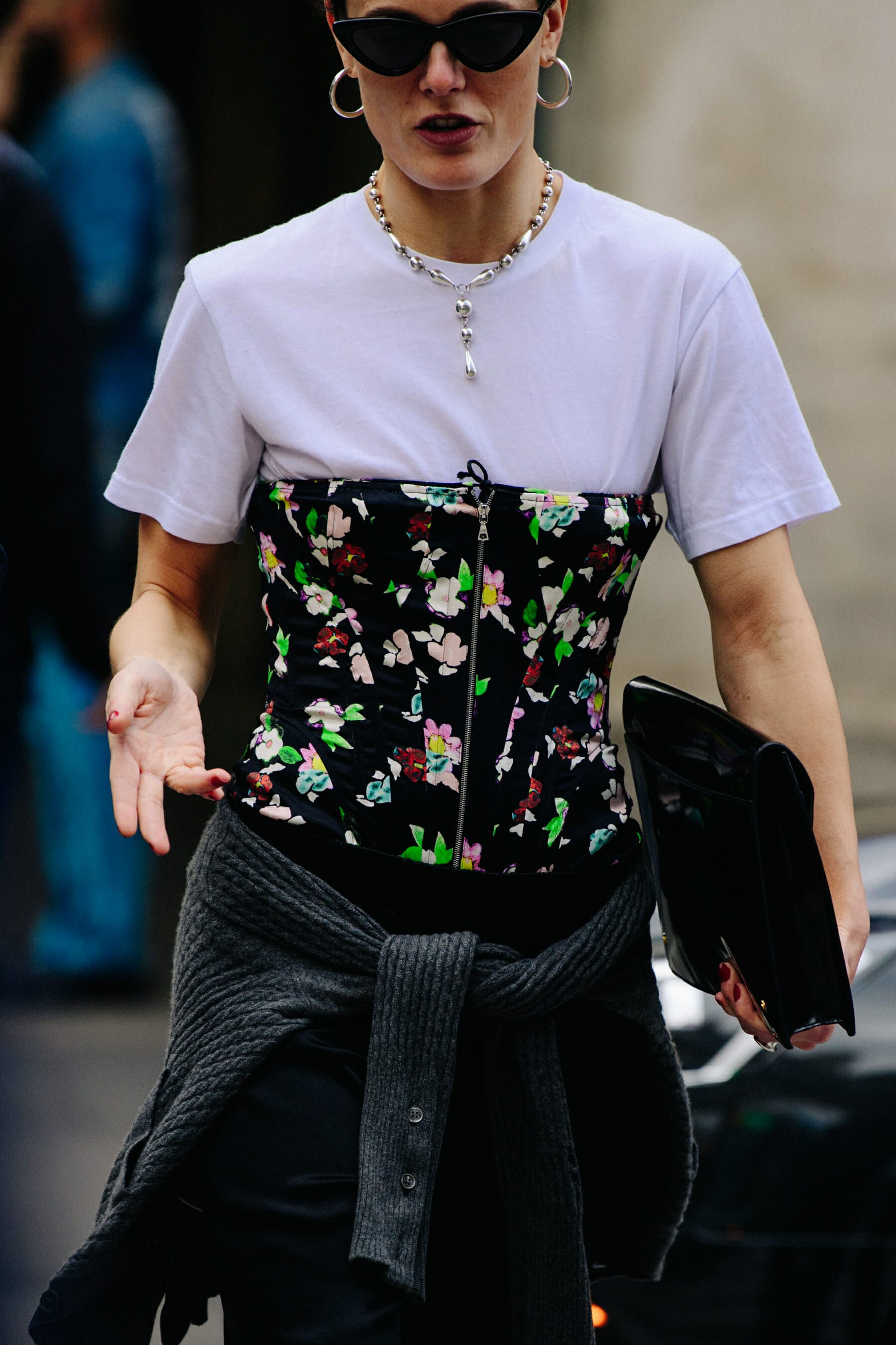 Woman wearing floral corset