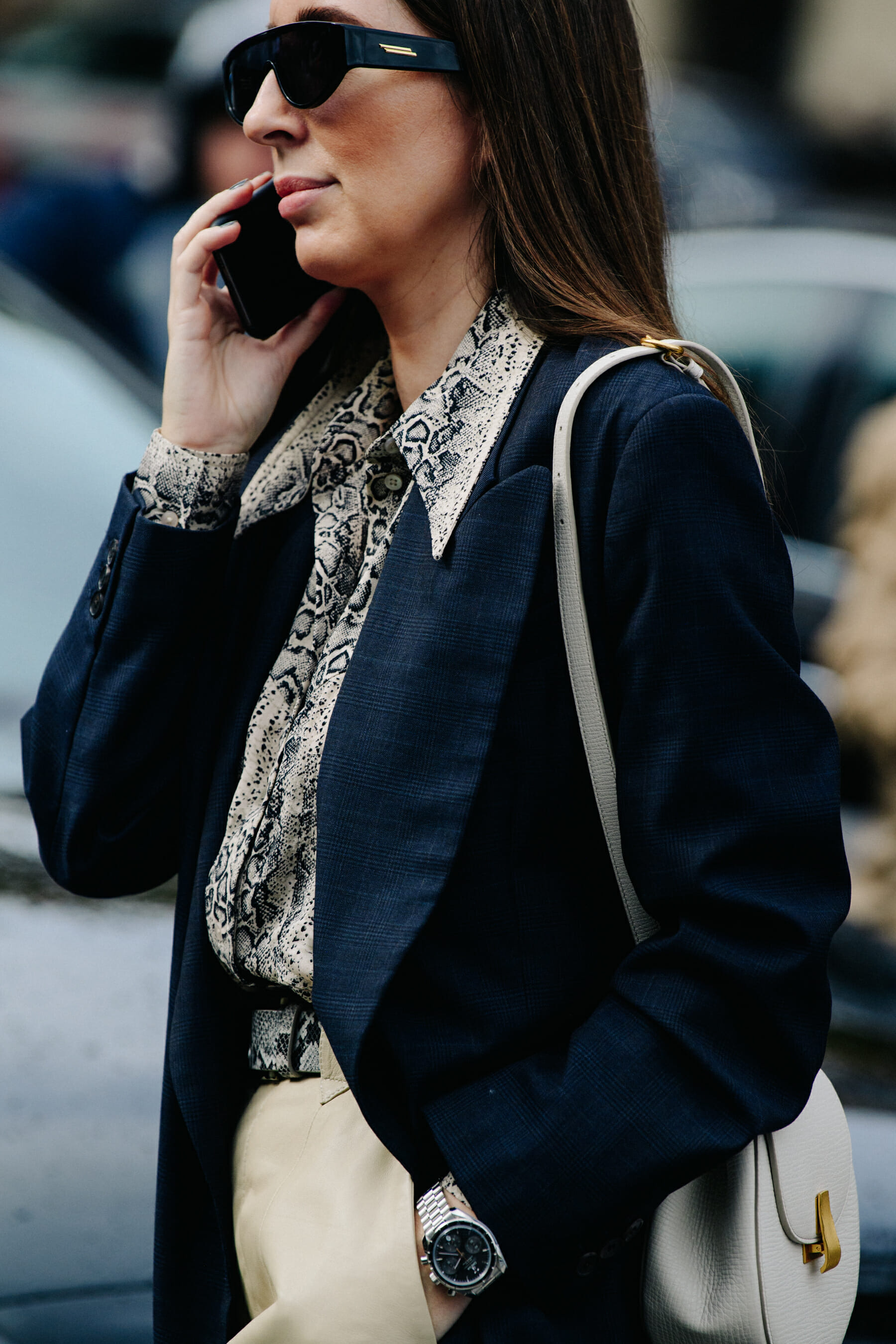 Woman wearing animal print shirt