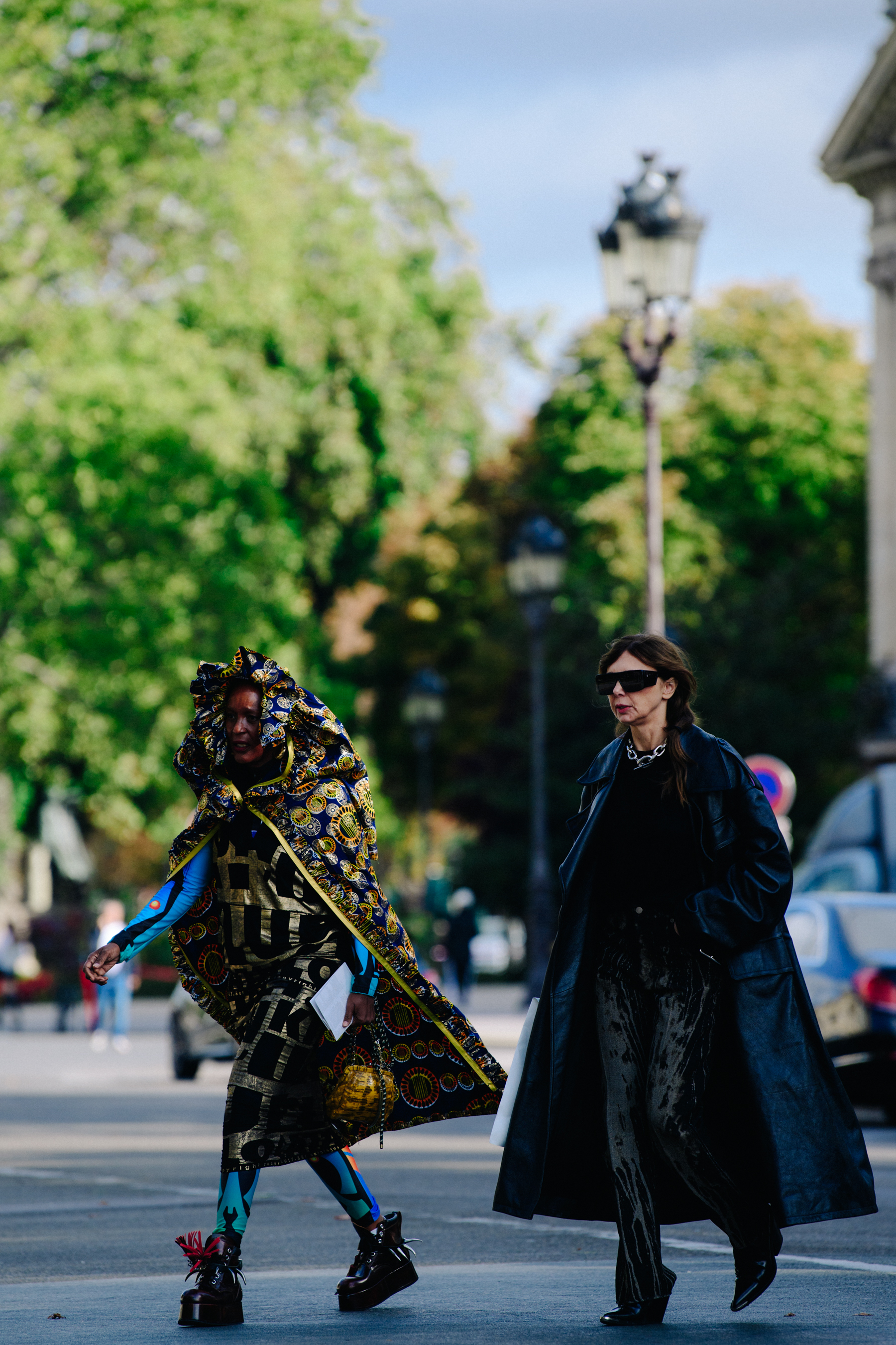 Two women wearing interesting outfits