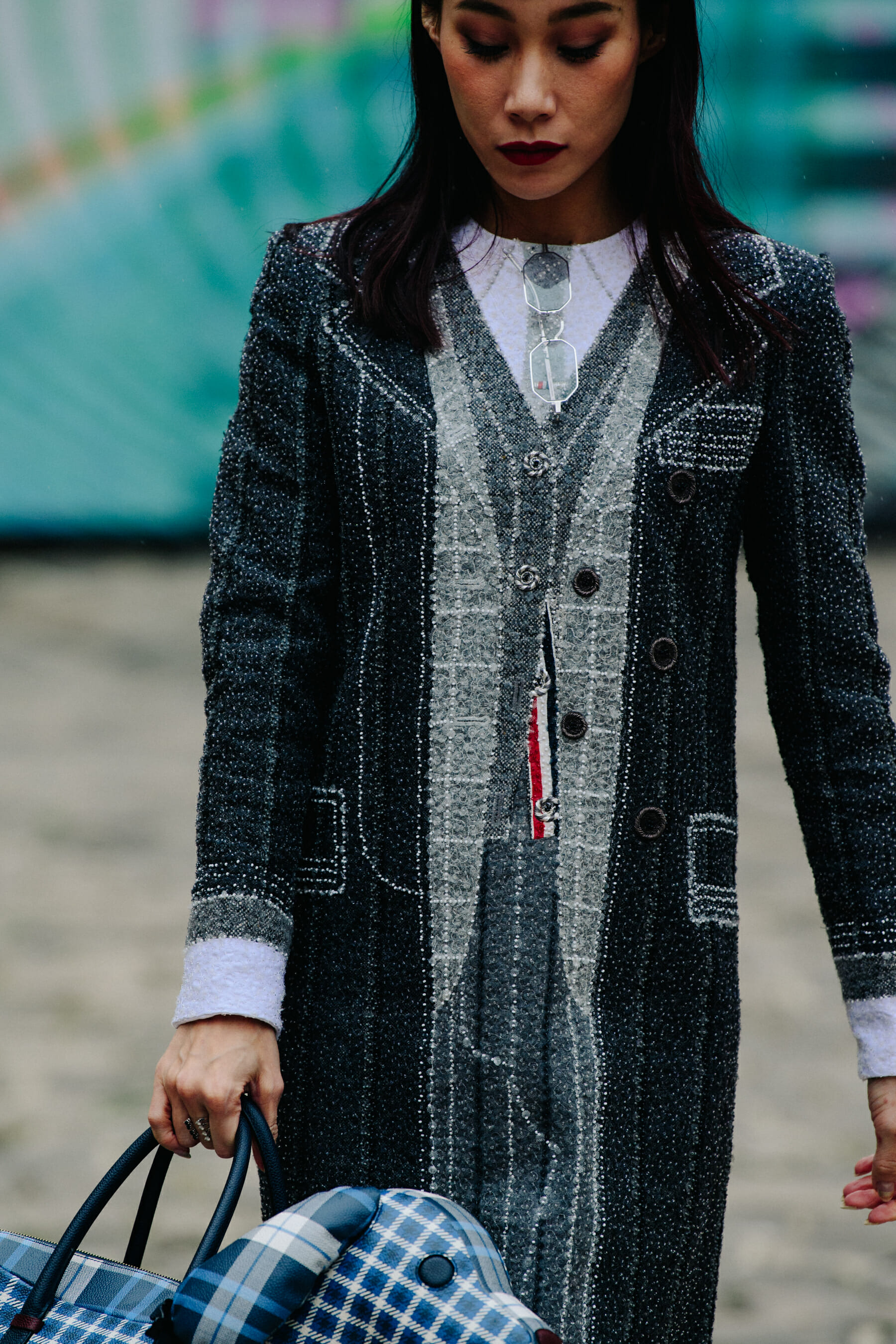 Woman wearing Thom Browne