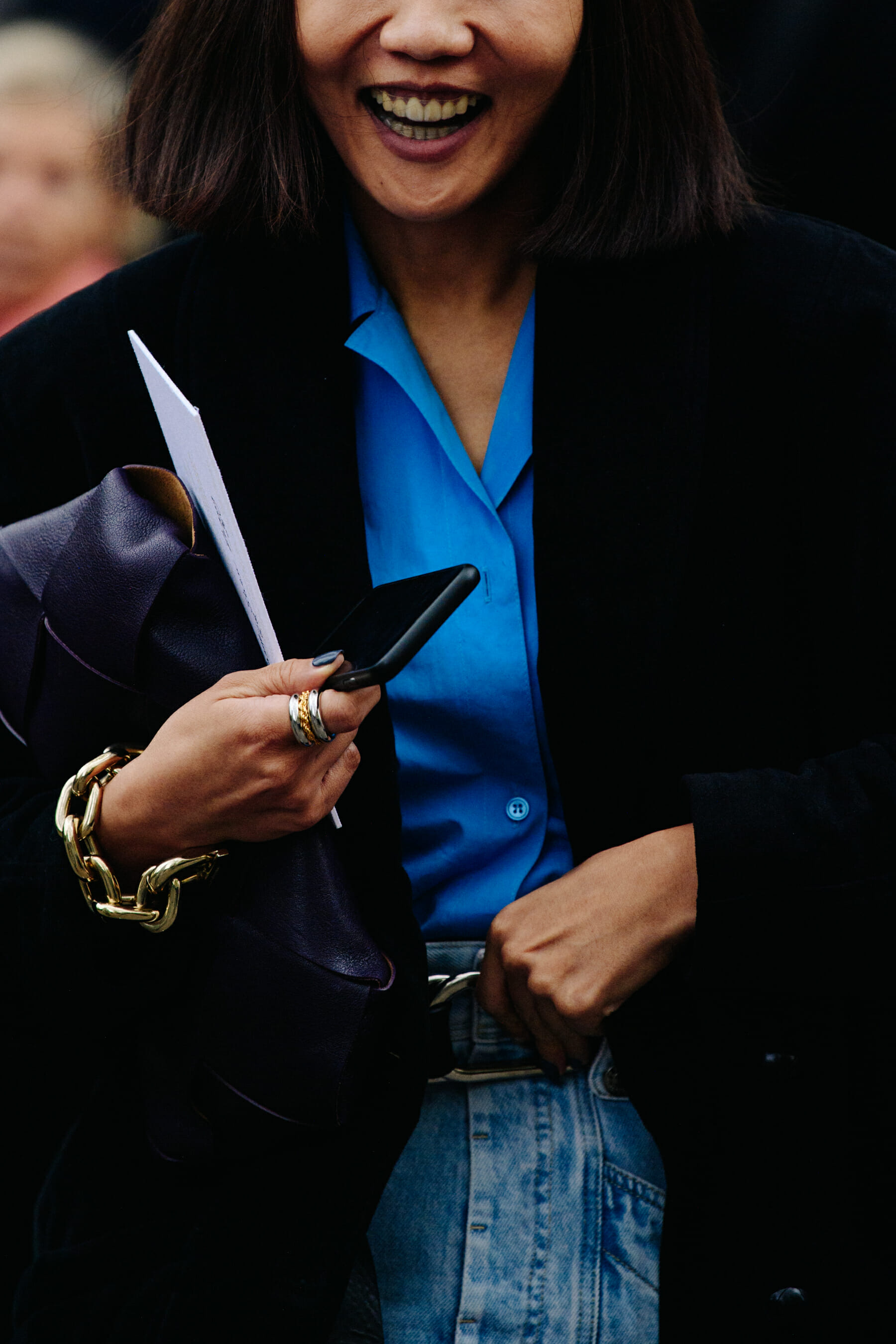 Woman wearing blue shirt
