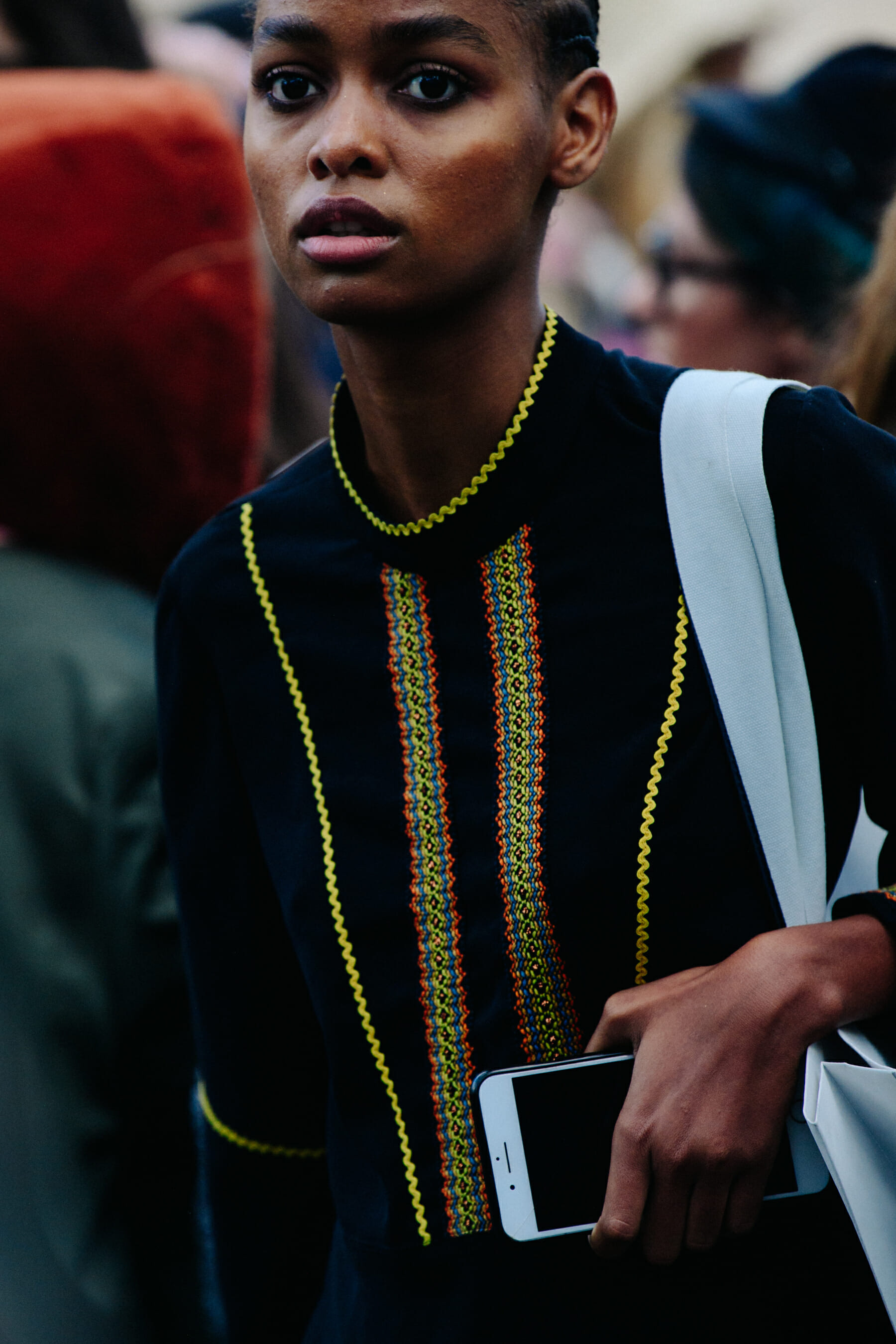 Model wearing pattern top