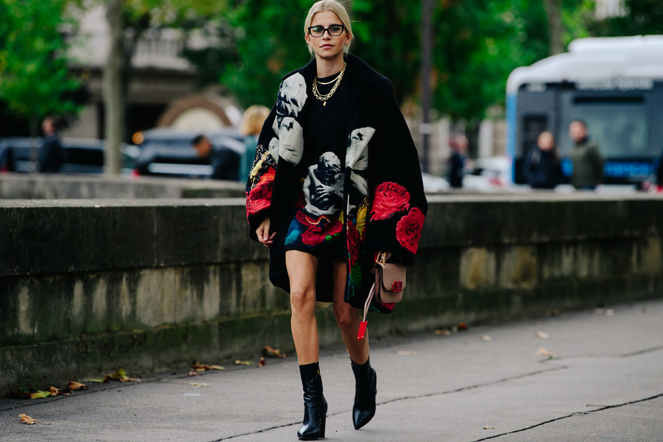 Woman wearing floral coat
