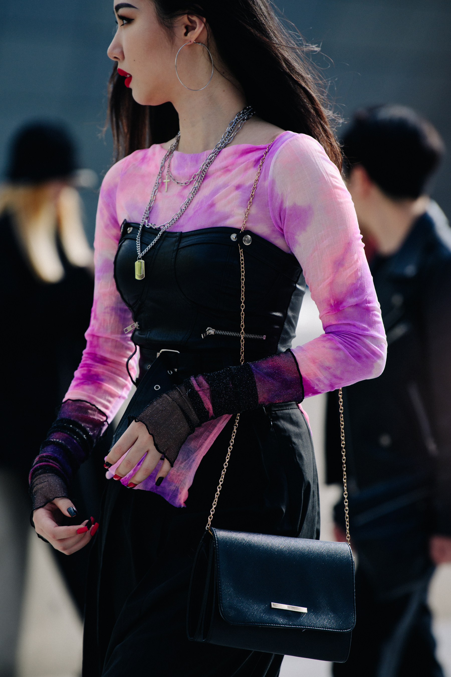 Woman wearing pink dyed top