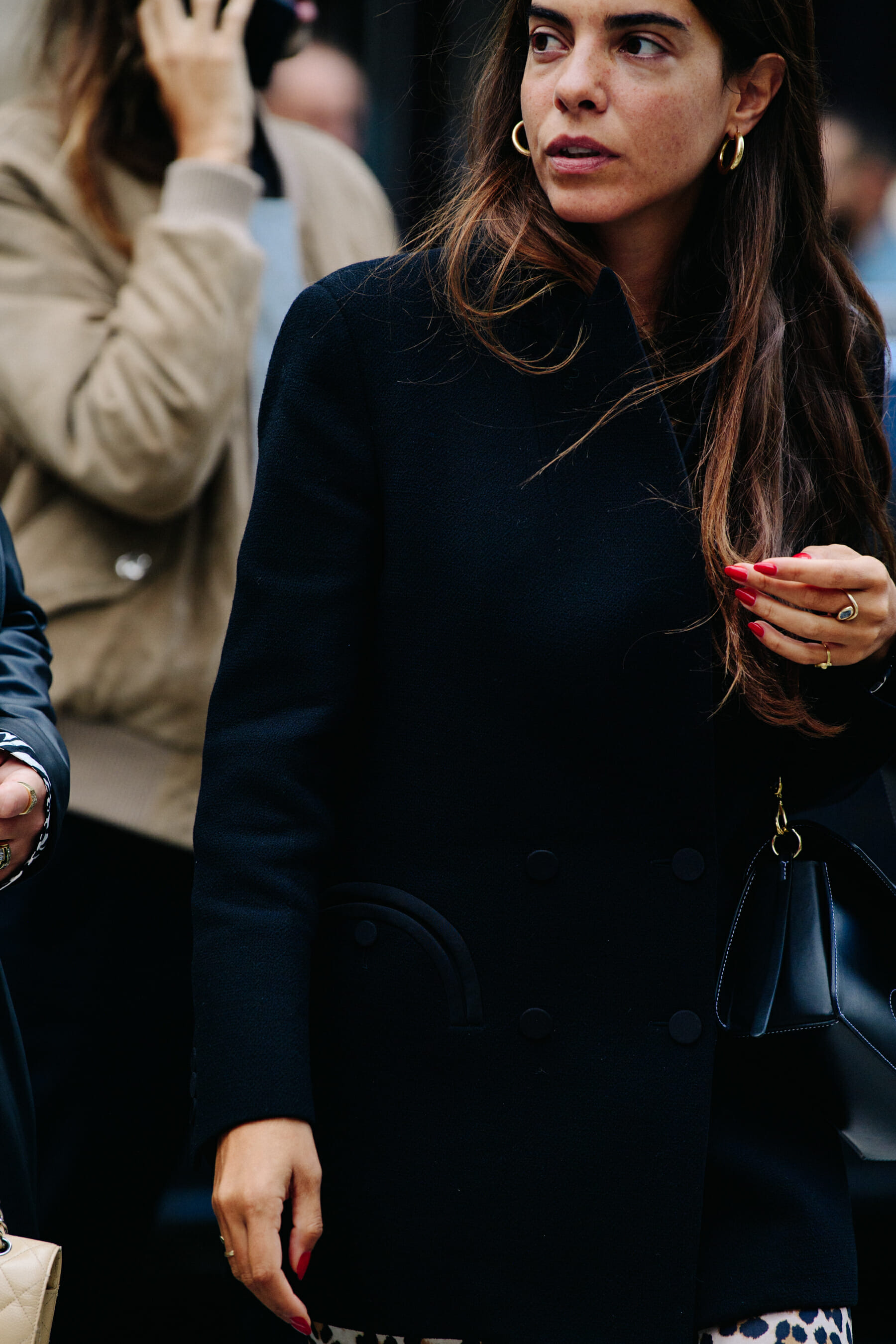 Woman wearing black coat