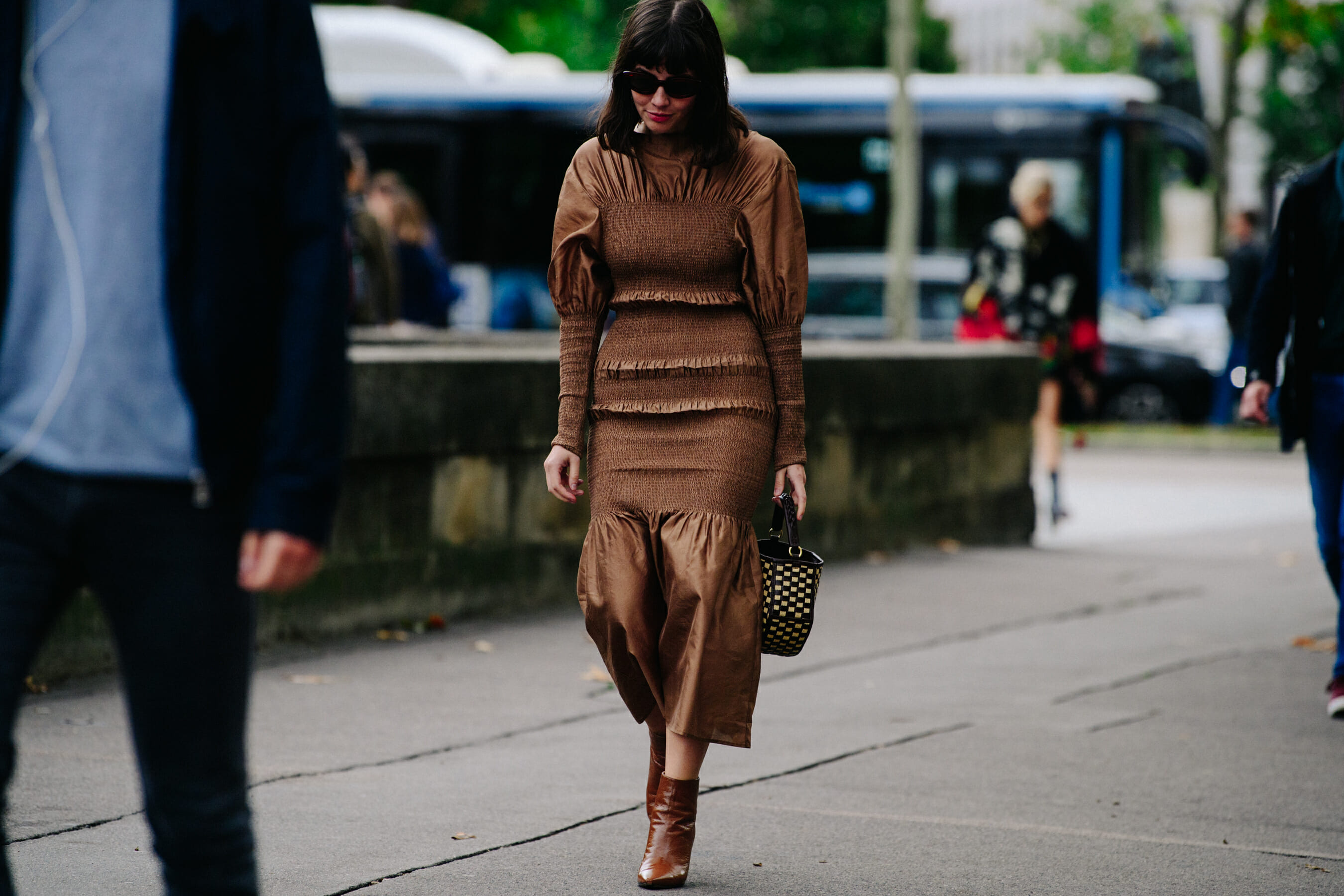 Woman wearing brown dress