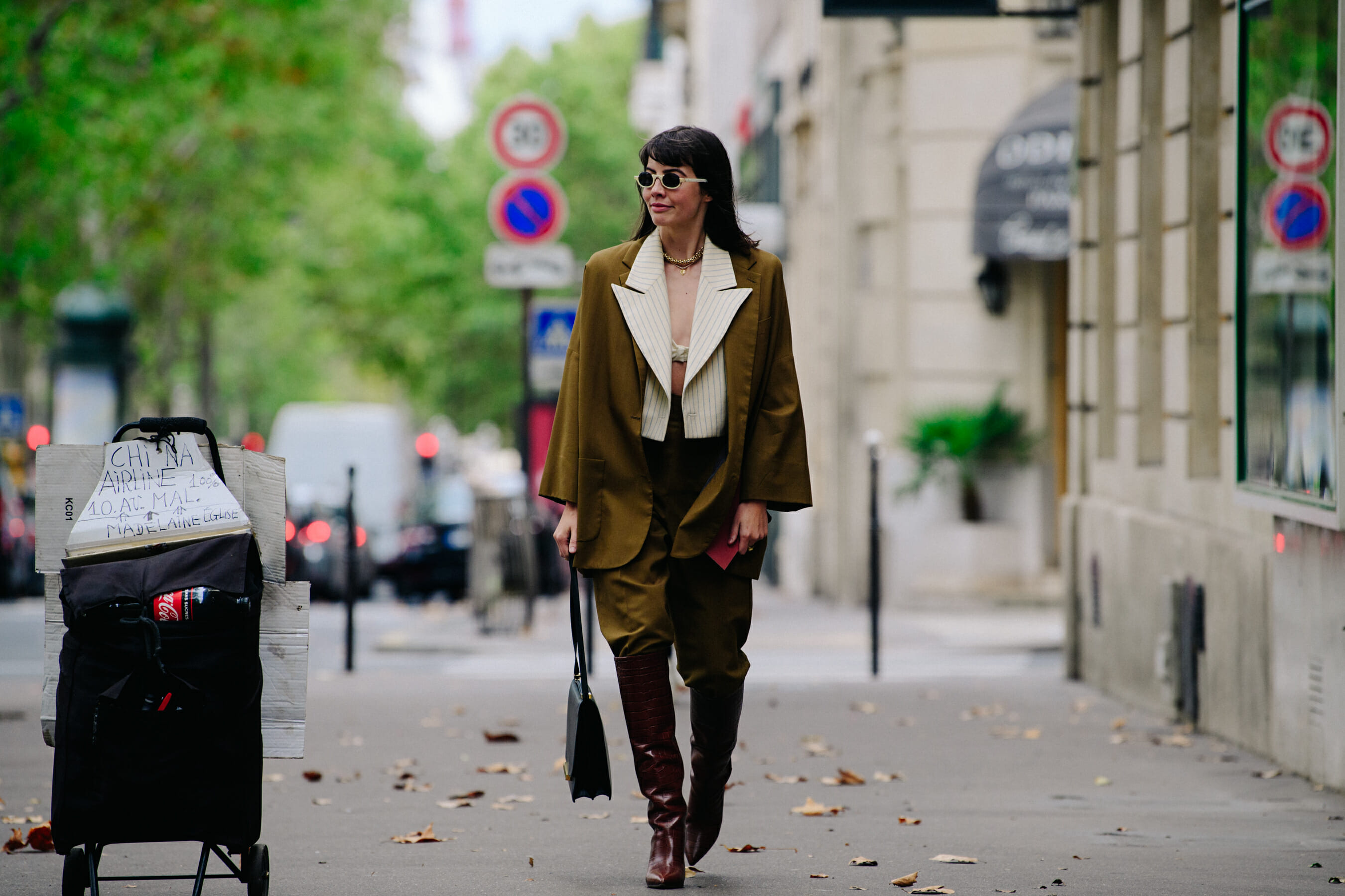 Woman wearing tan suit