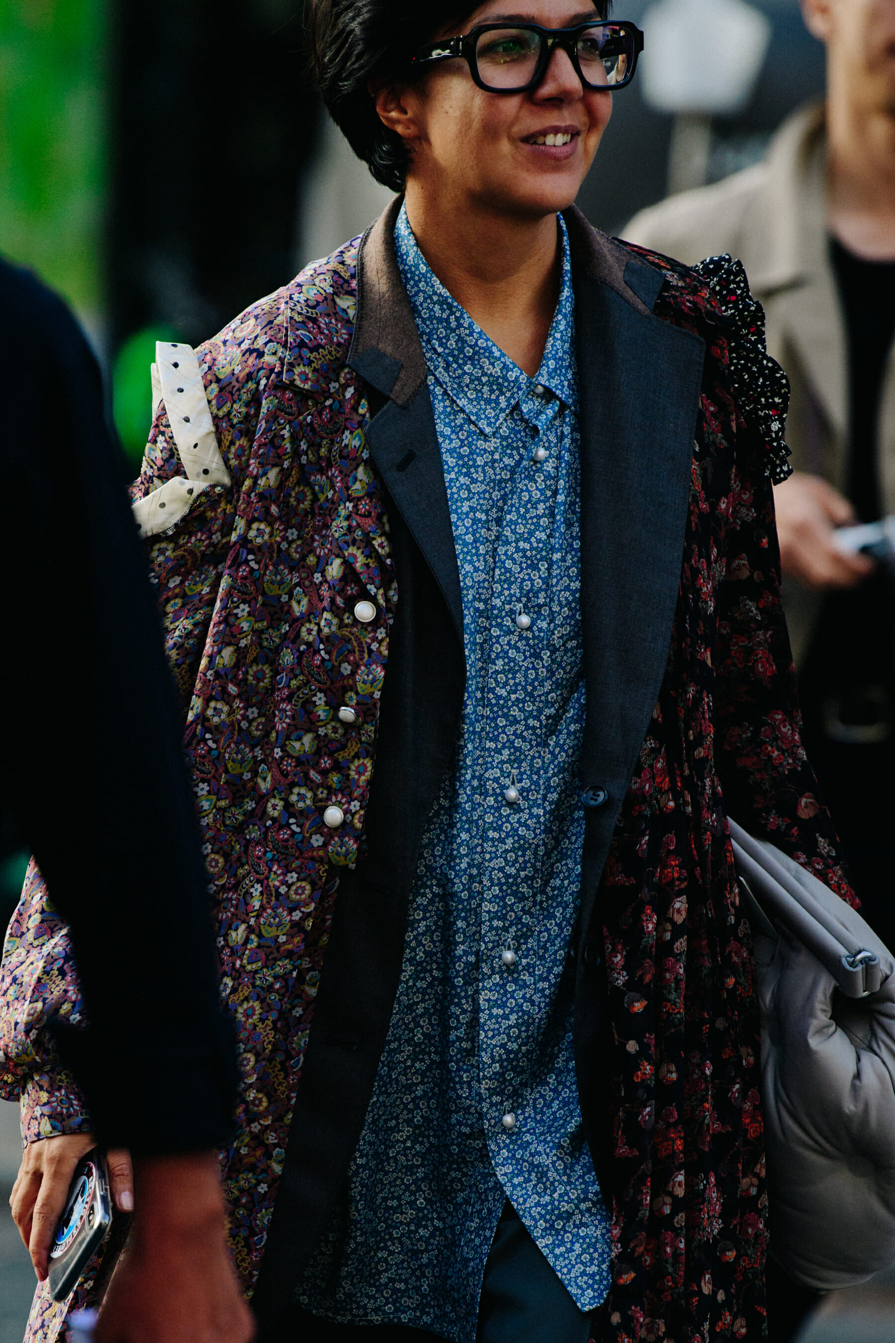 Woman wearing floral shirt