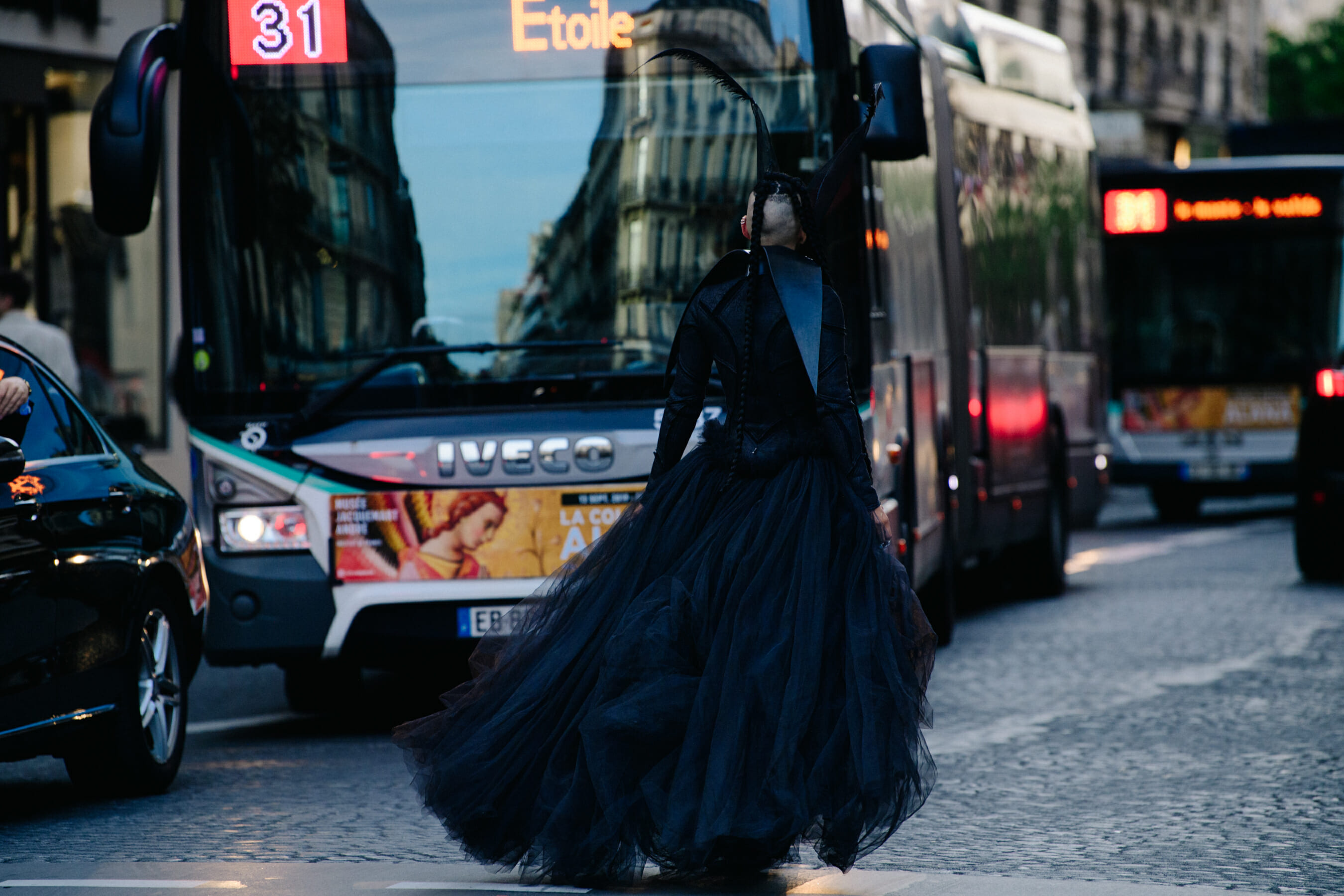 Woman wearing black dress