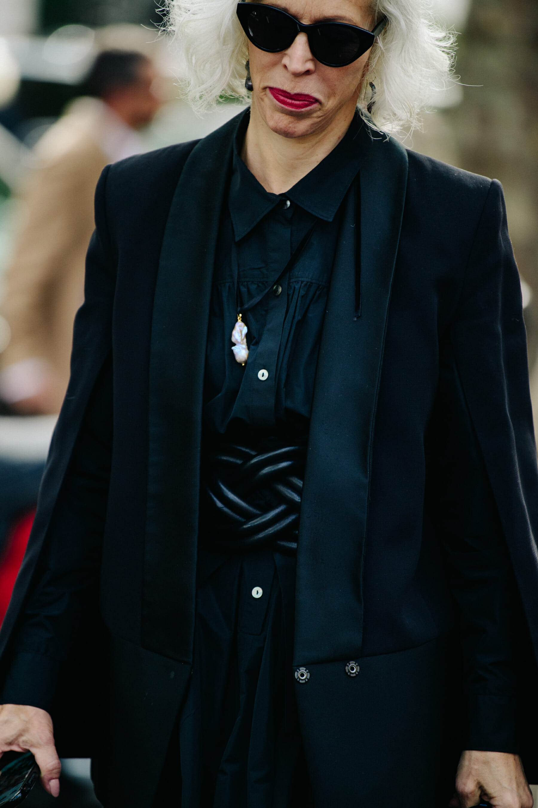 Woman wearing black suit