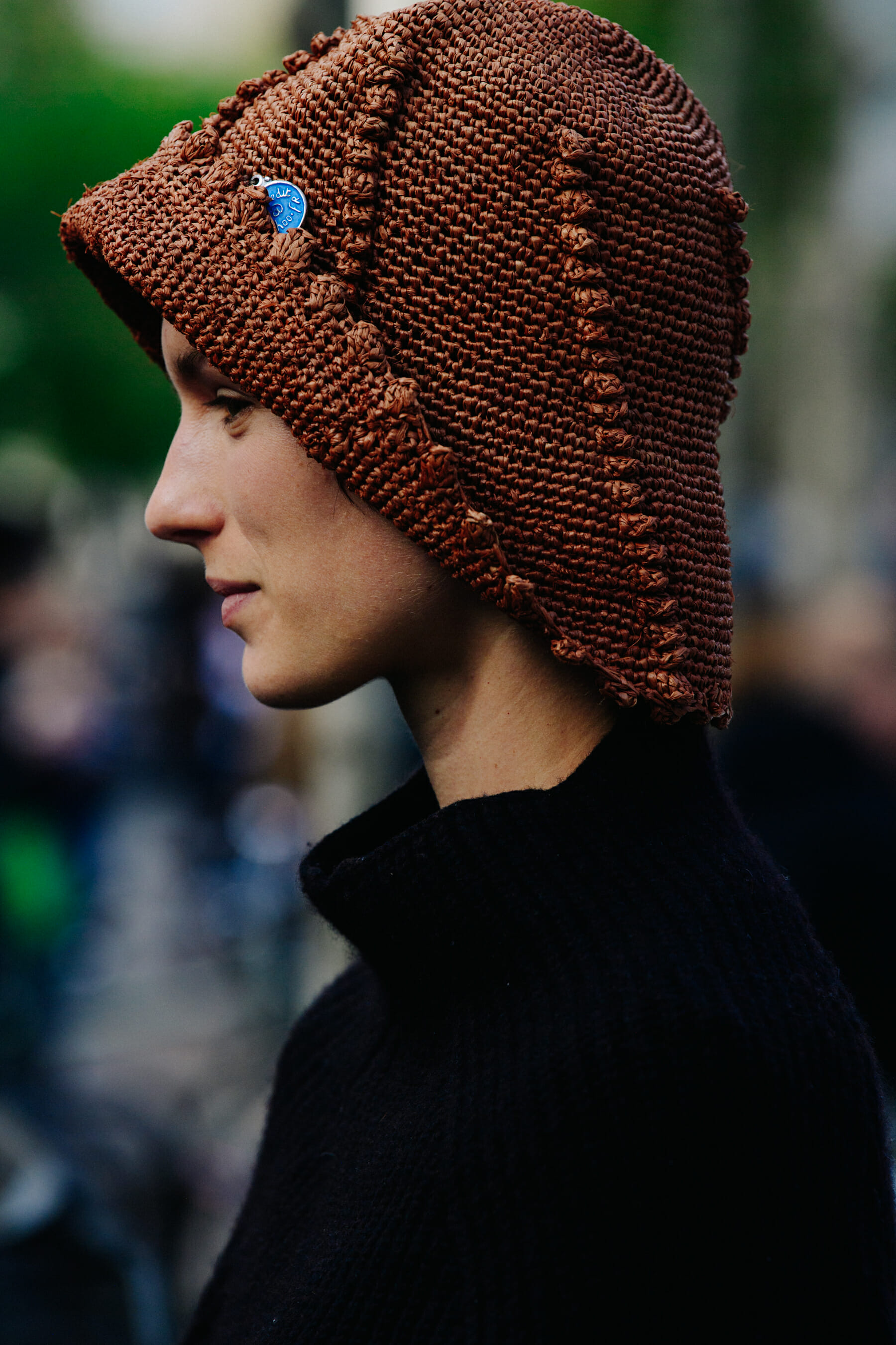 Model wearing wool hat