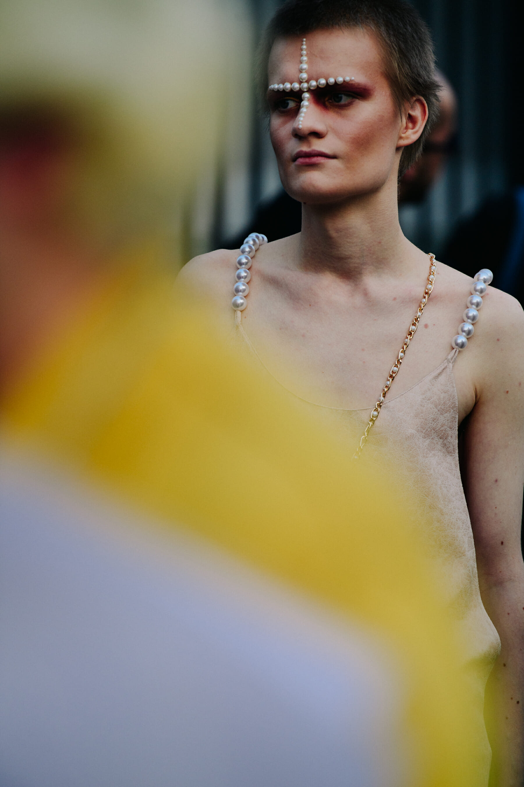 Woman wearing lace top