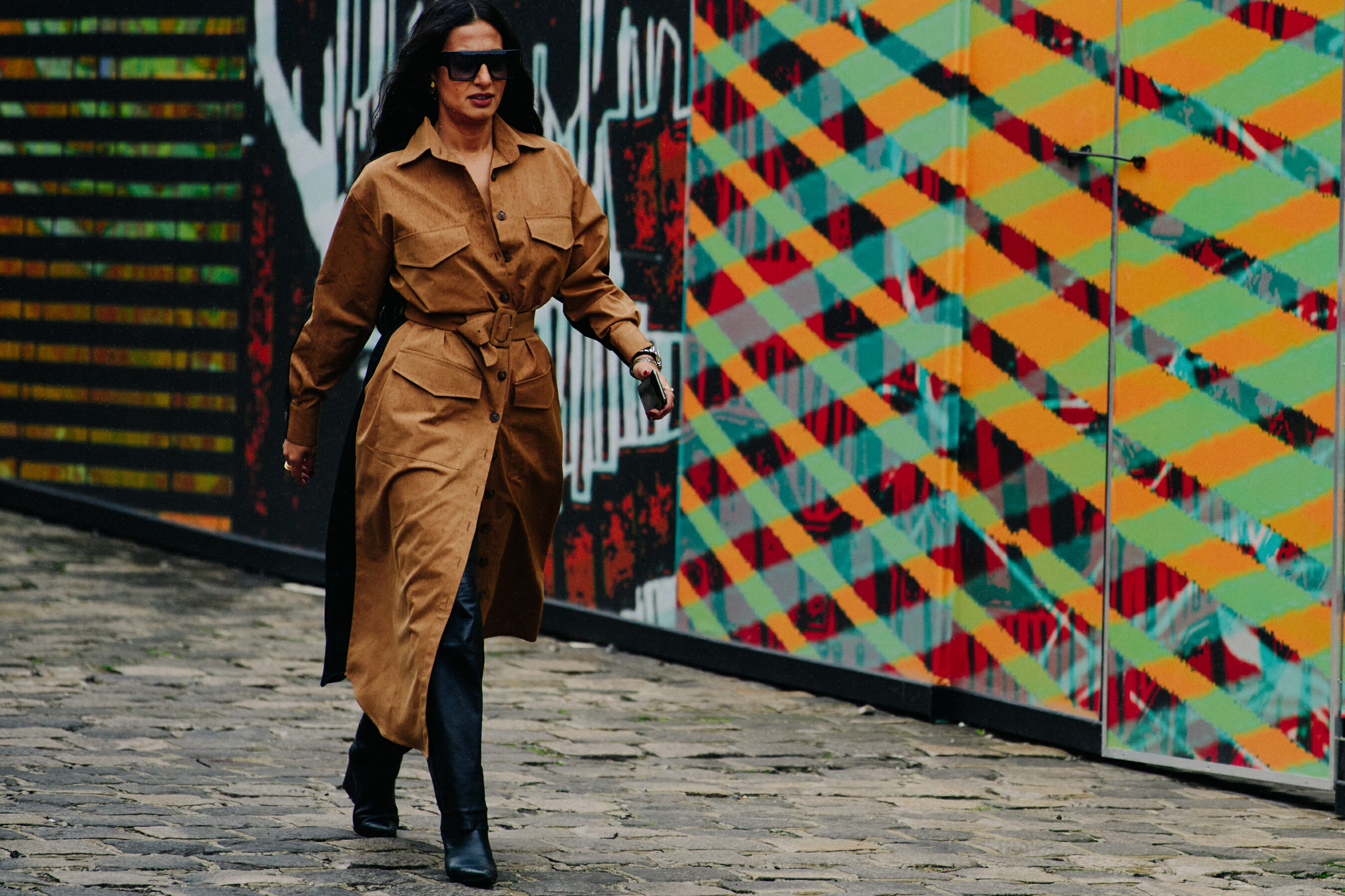 Woman wearing brown coat
