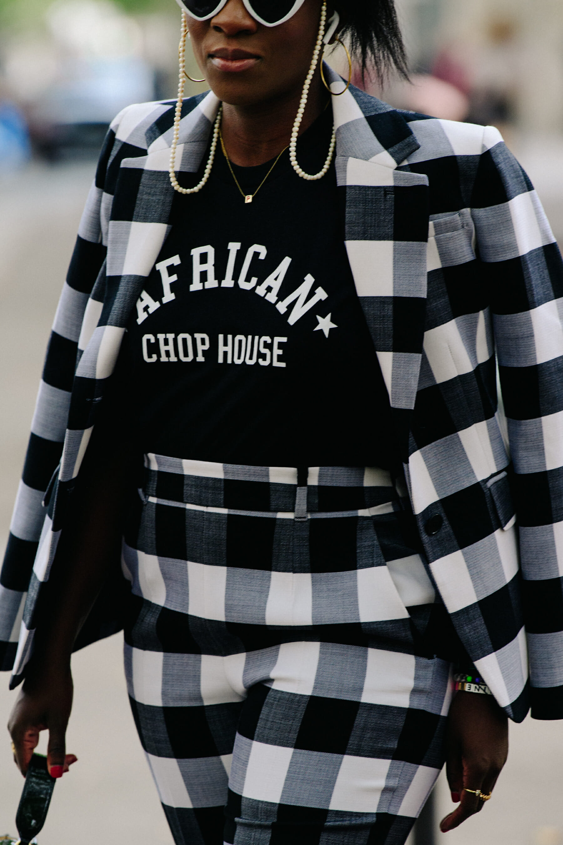 Woman wearing check outfit
