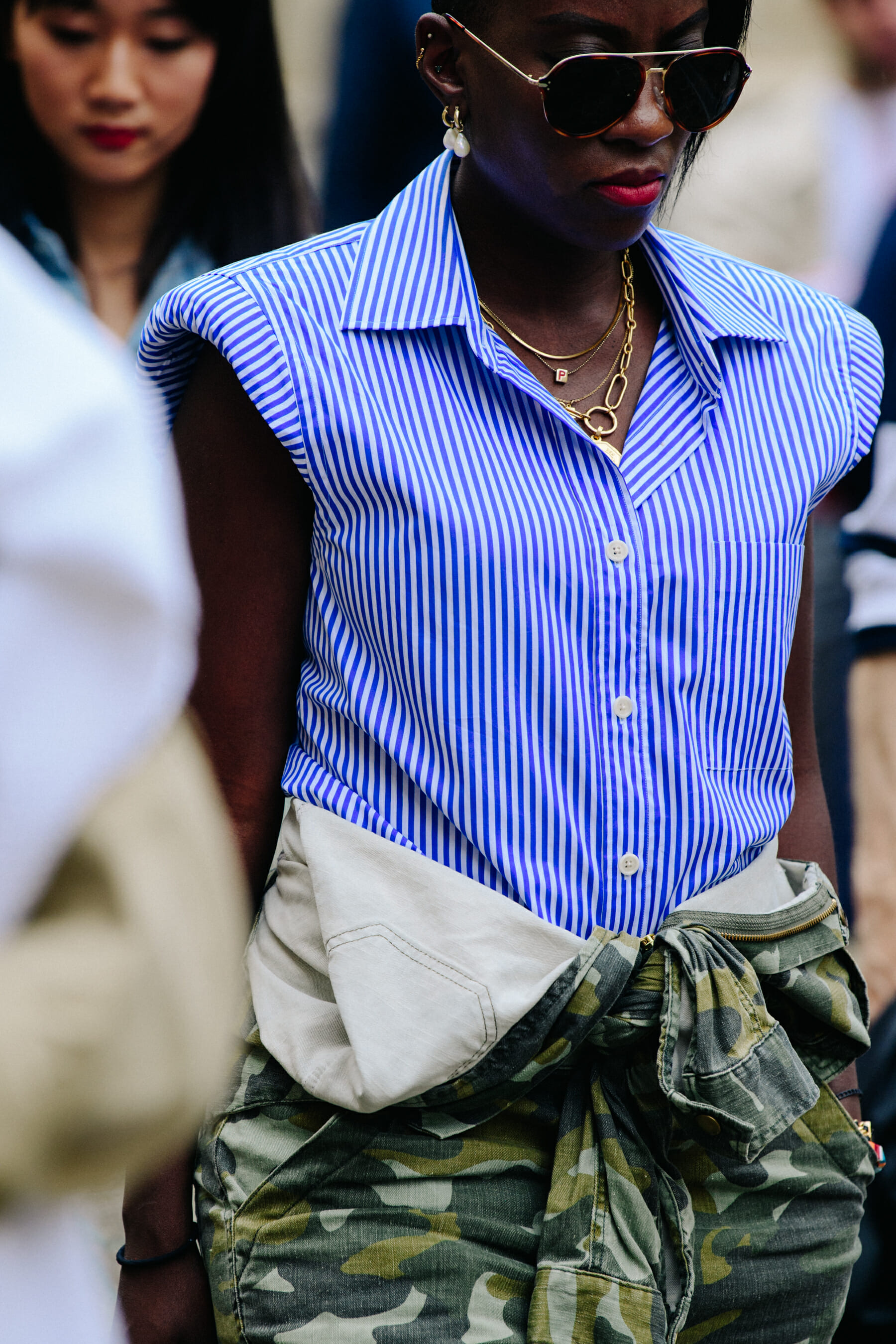 Woman wearing striped shirt