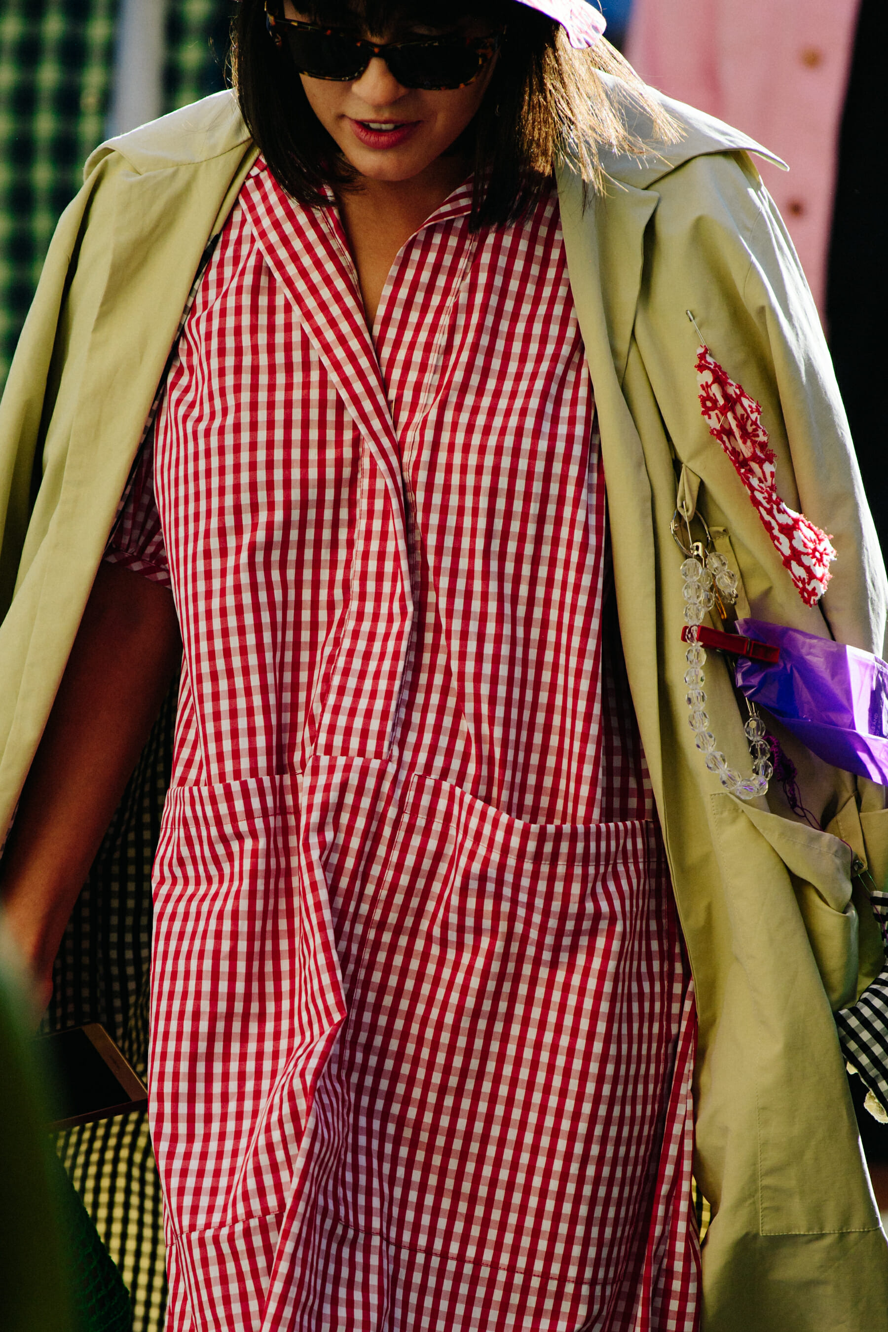 Woman wearing check dress
