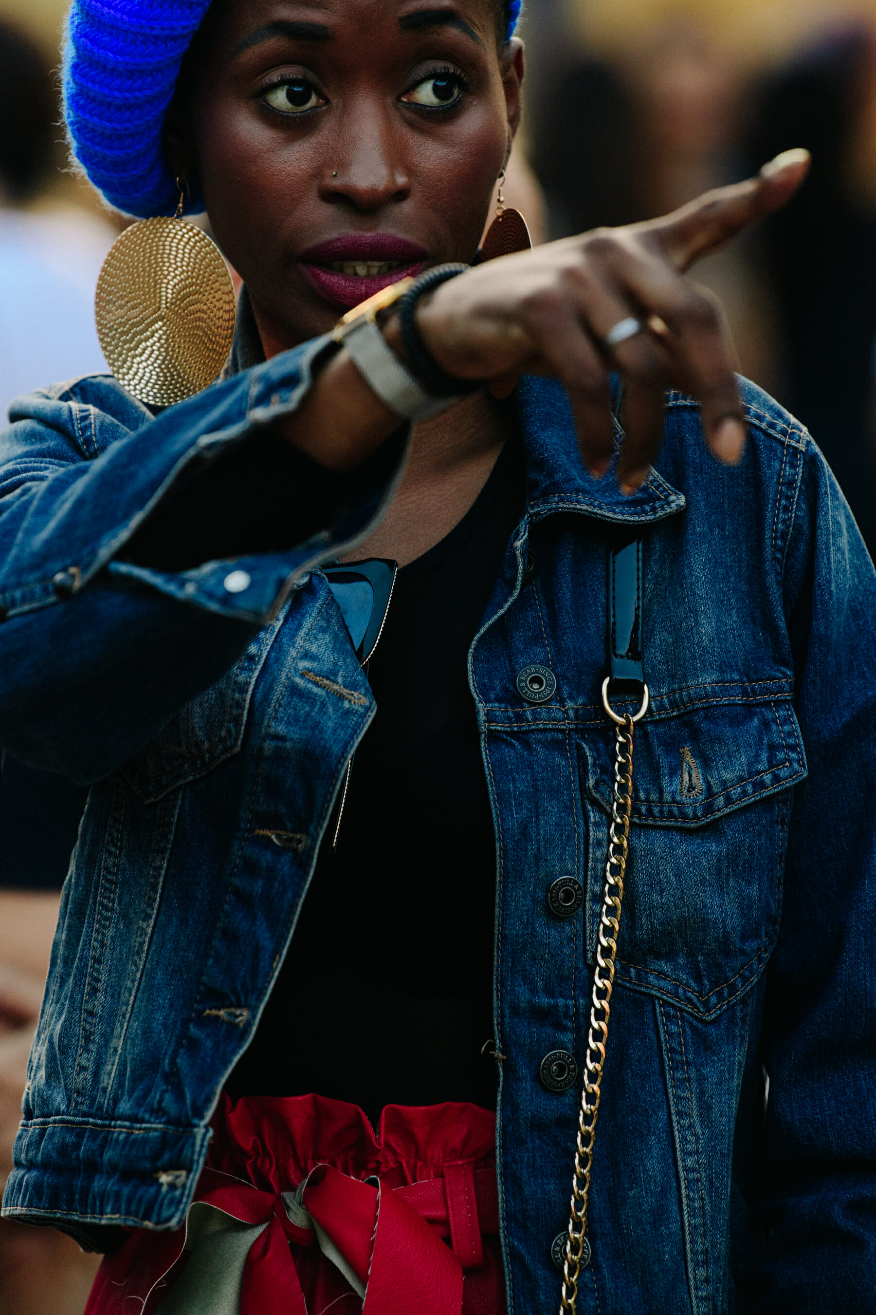 Woman wearing denim outfit