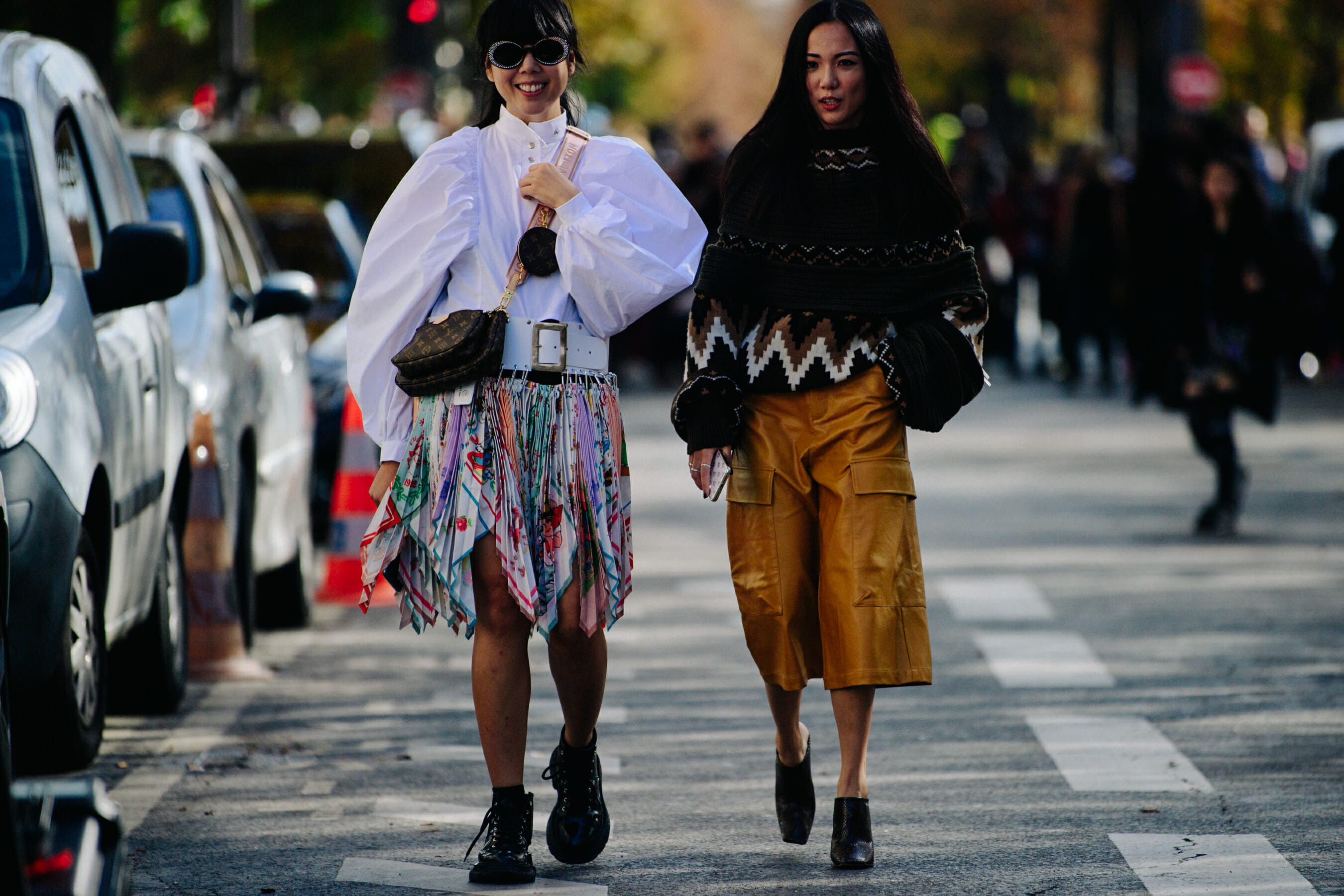 Two women wearing patterns