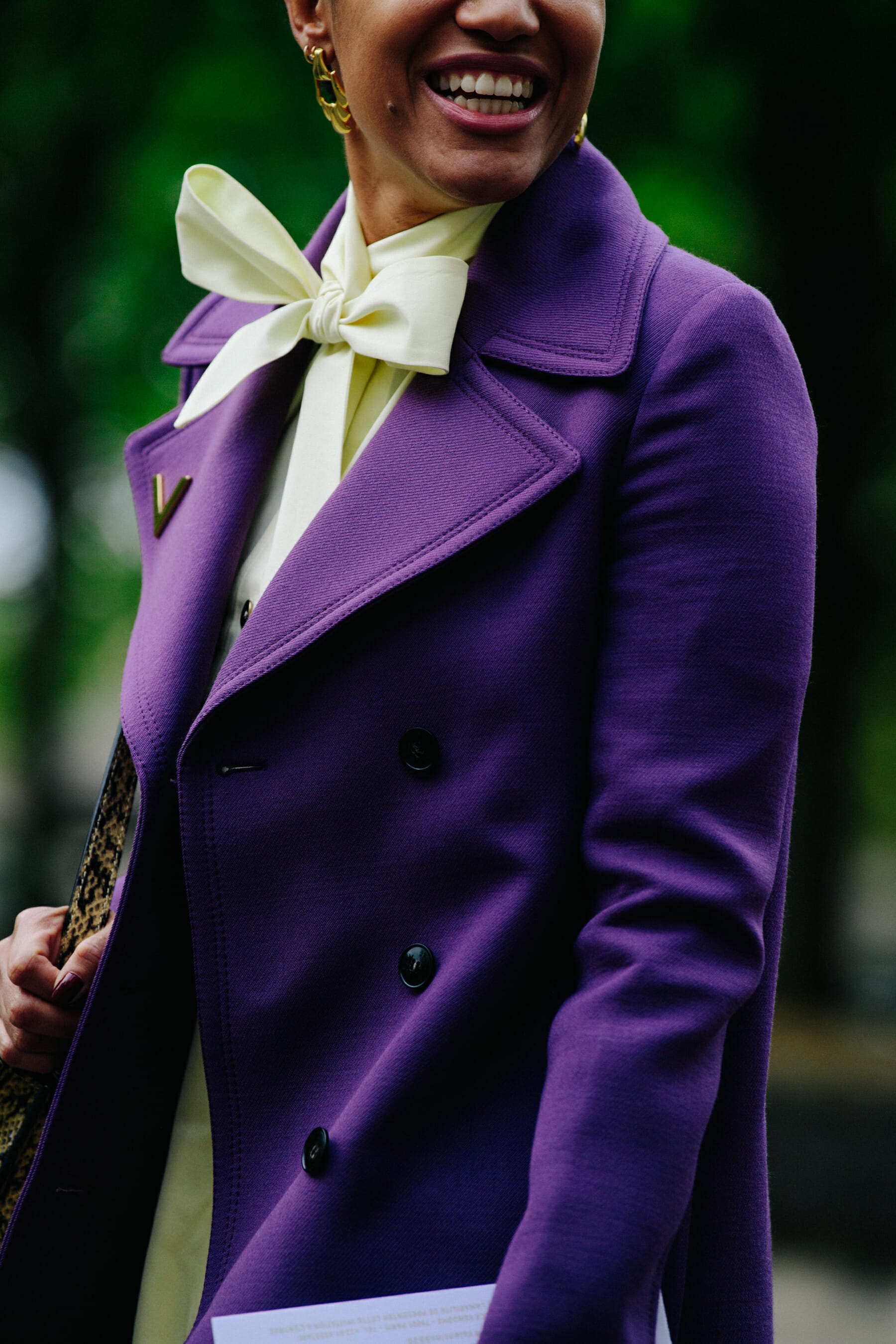 Woman wearing purple coat