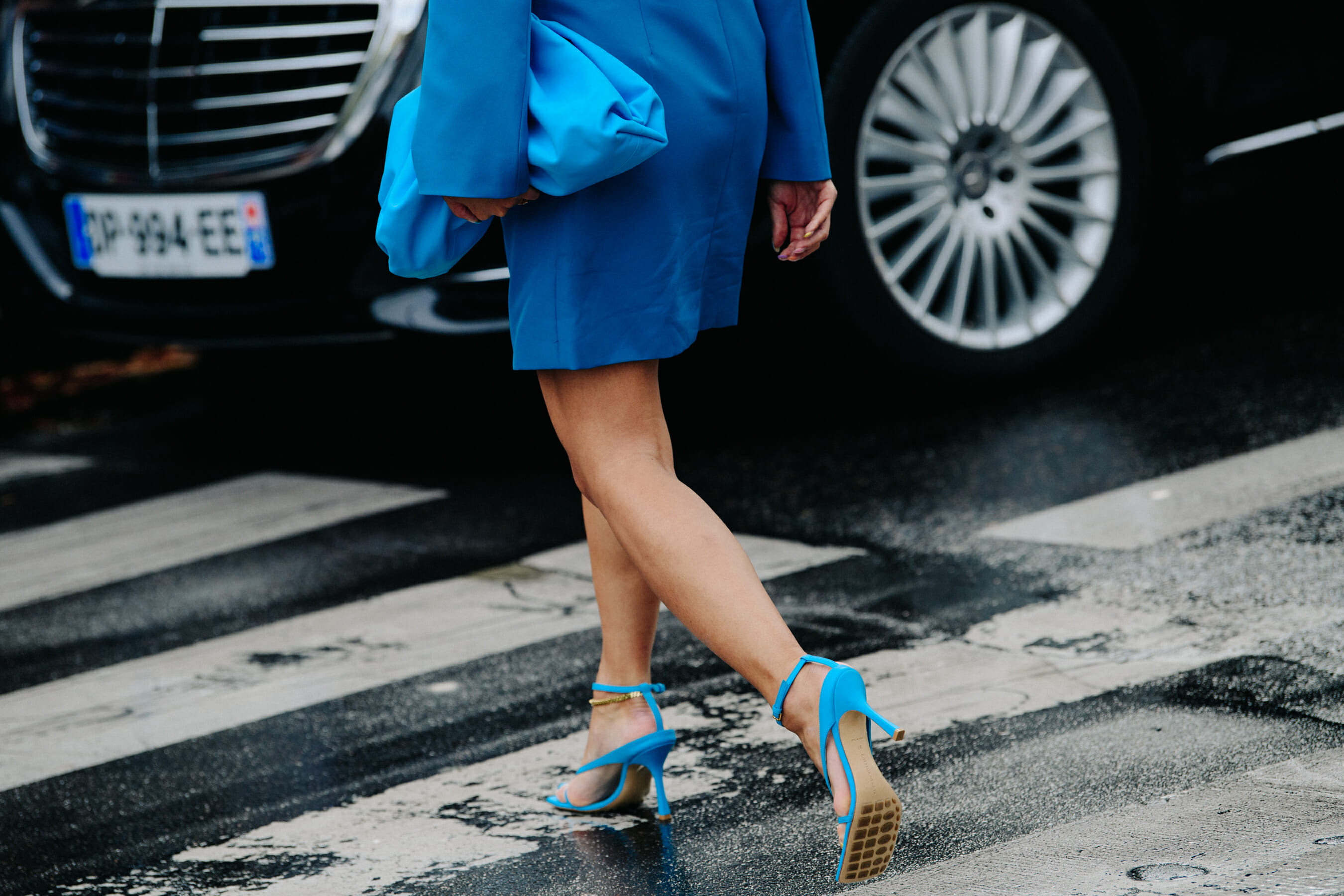 Woman wearing blue coat