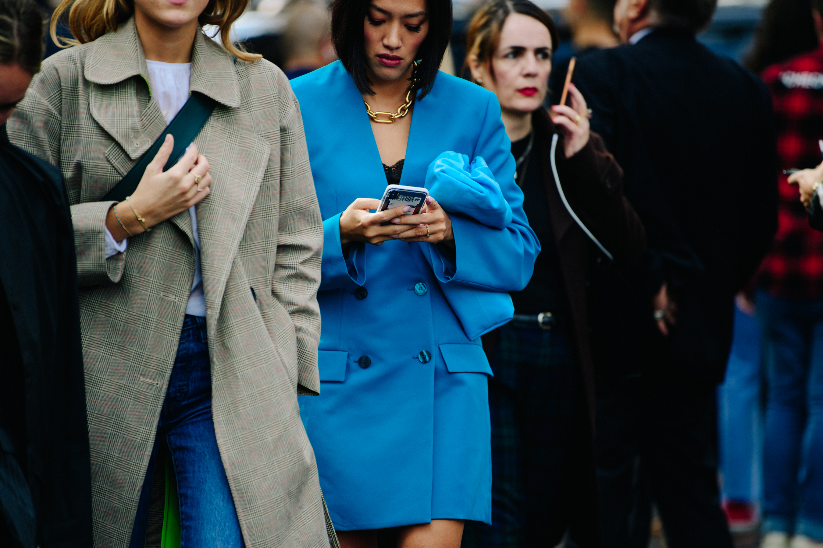 Woman wearing blue jacket