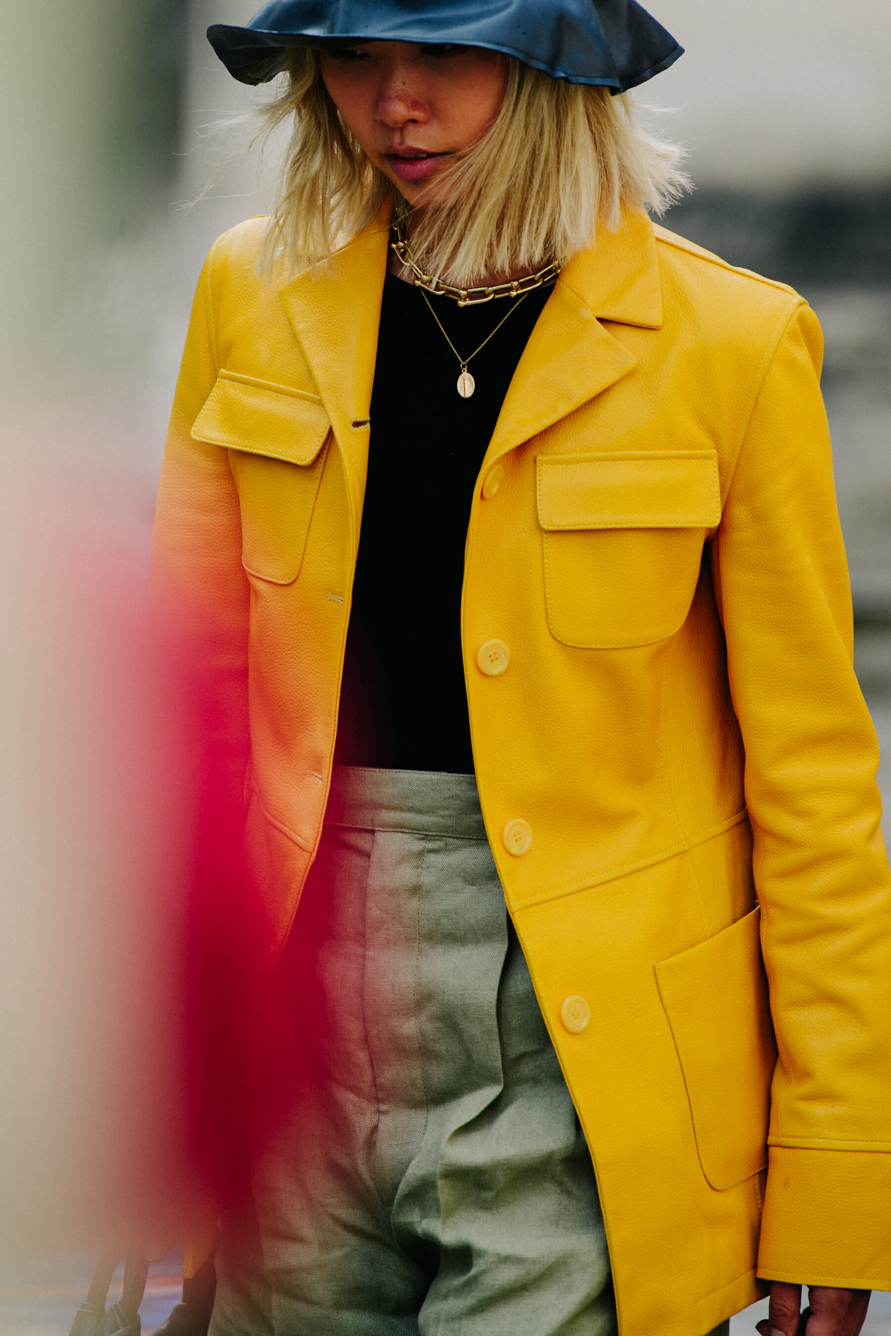 Woman wearing yellow coat