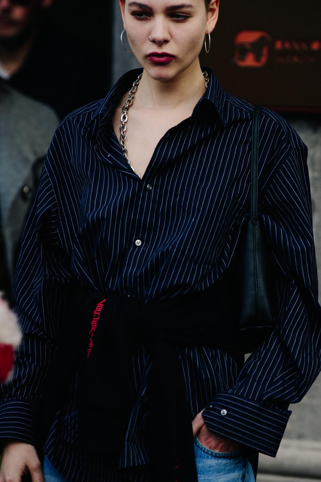Woman wearing striped shirt