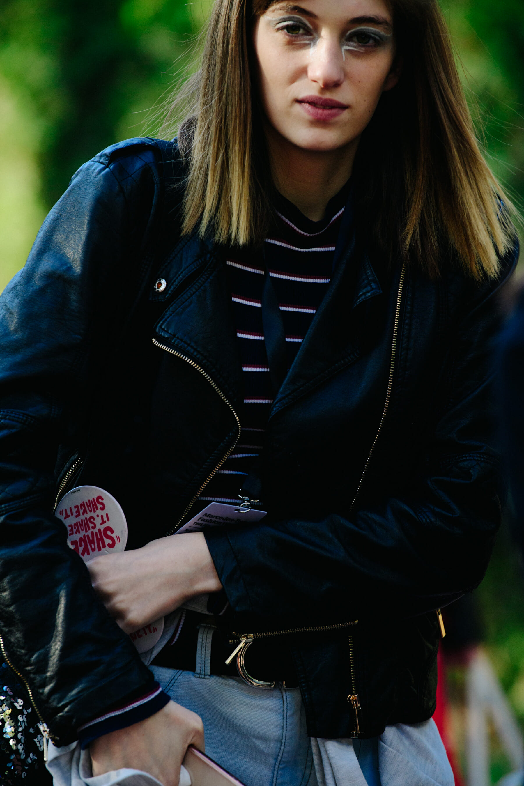 Model wearing black outfit