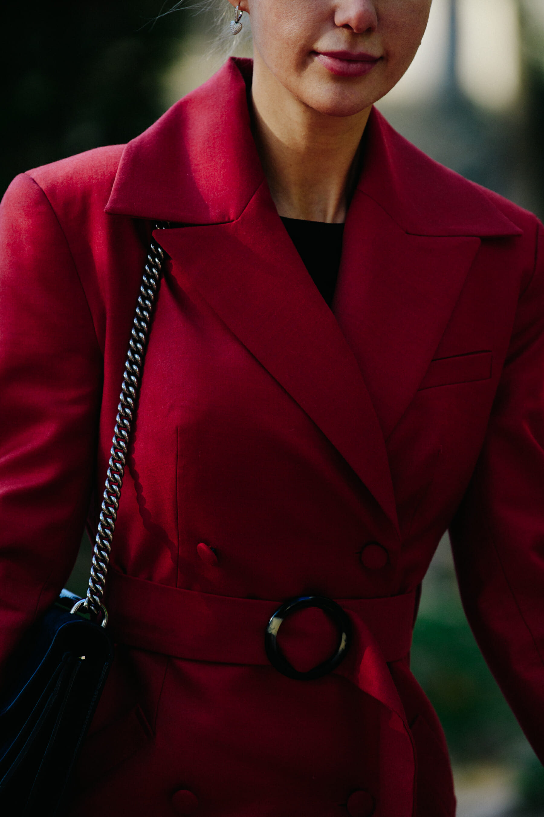 Woman wearing red coat