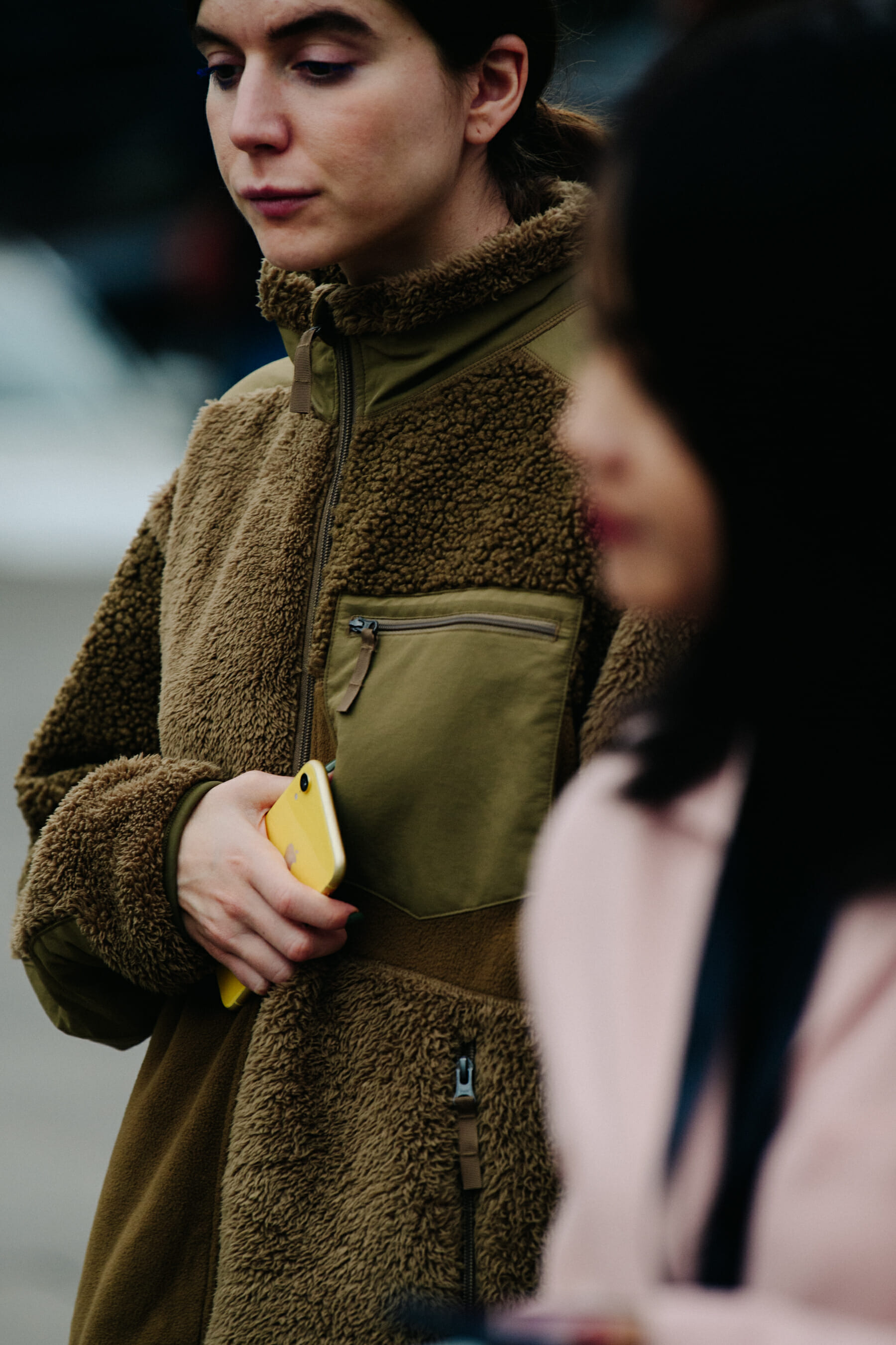 Woman wearing fleece jacket