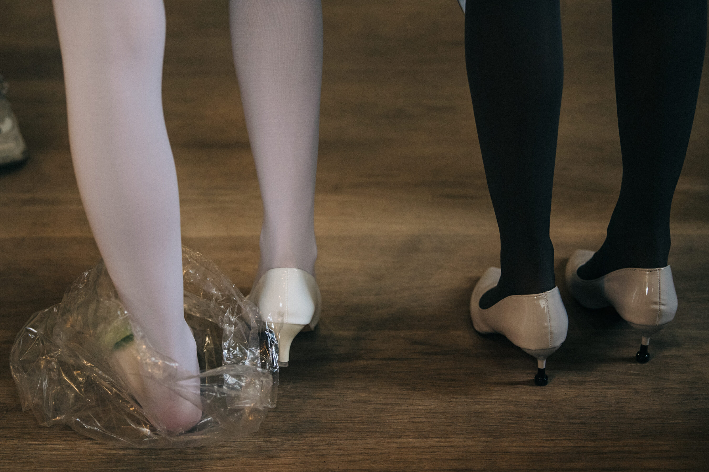 Models wearing heels backstage