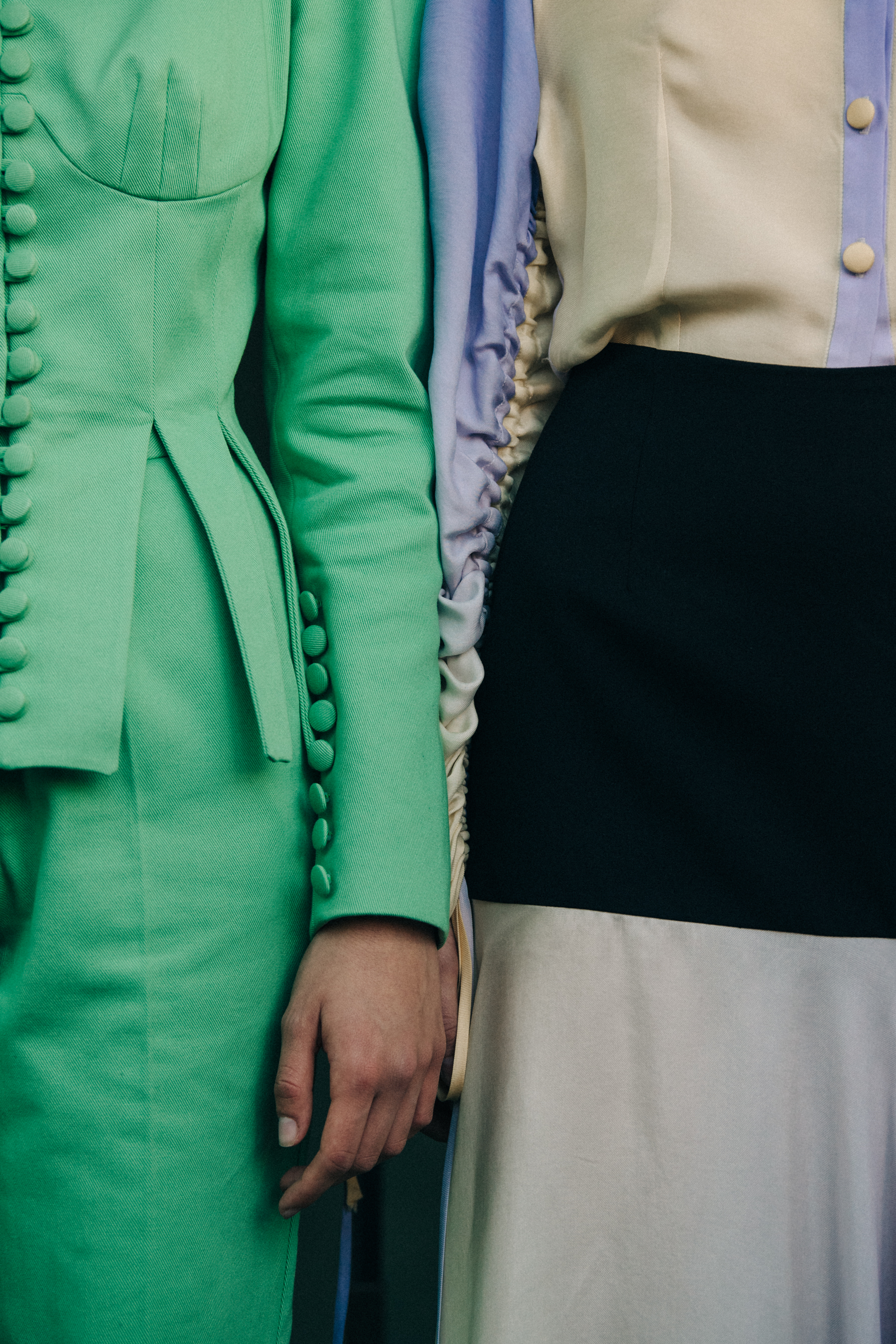 Model wearing green dress