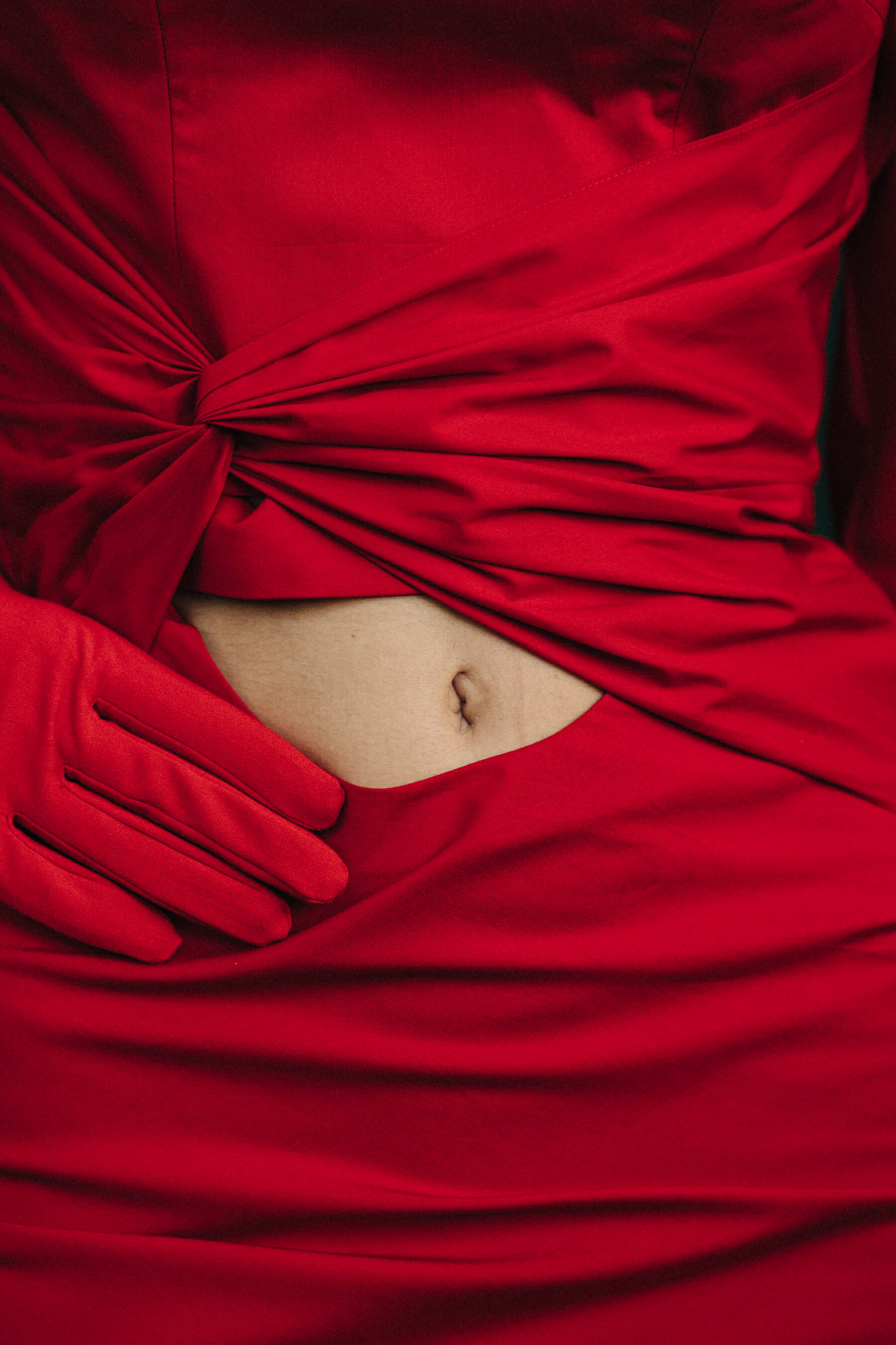 Model wearing red dress